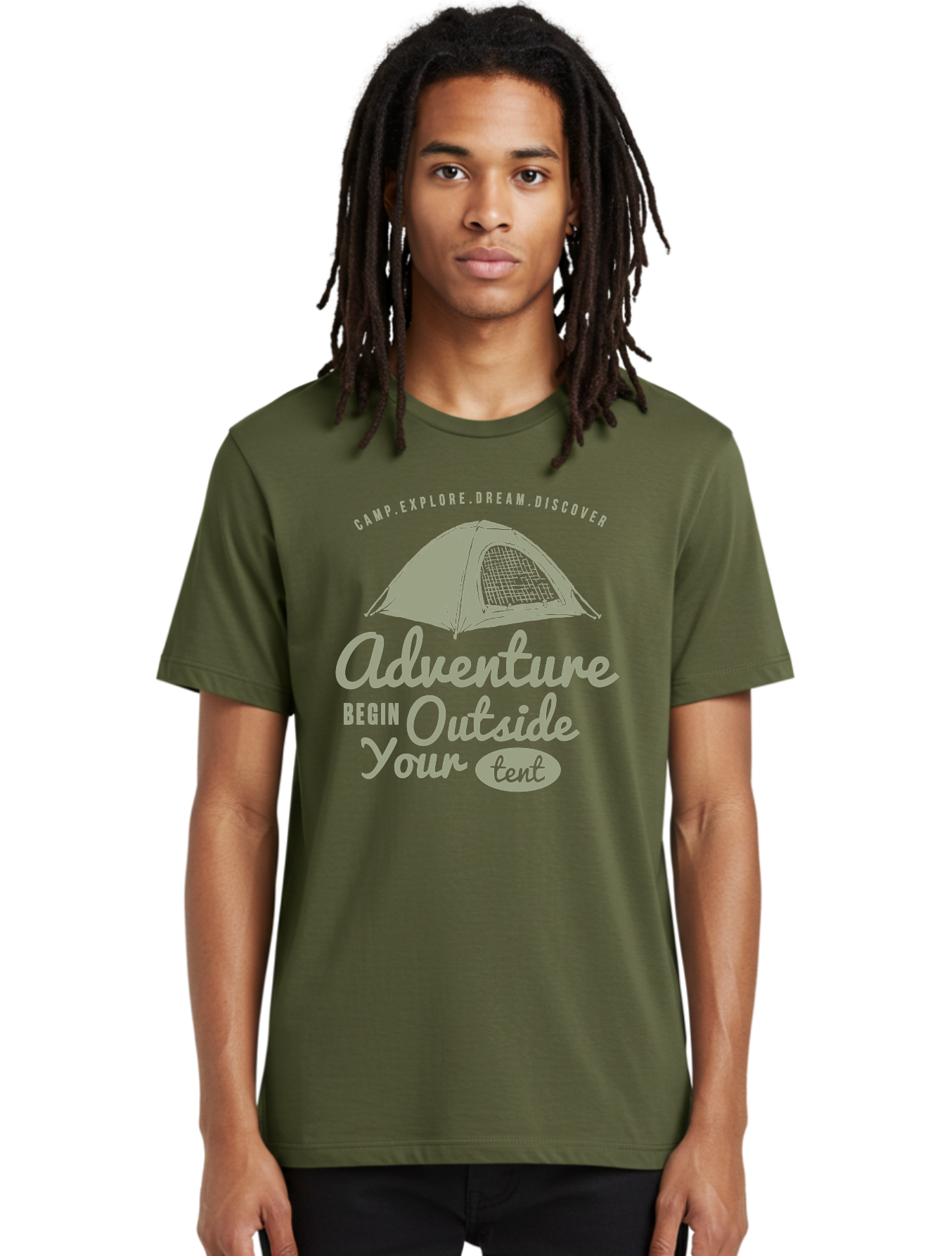 Adventure Begin Outside Your Tent Men'S Graphic Tee, 100% Cotton, Comfortable Casual Summer Wear, Machine Washable, Camping Adventure, Outdoor Activities, Tent Camping, Wilderness Exploration, Nature Escape, Camping Quotes, Adventure Begins, Aae094 8