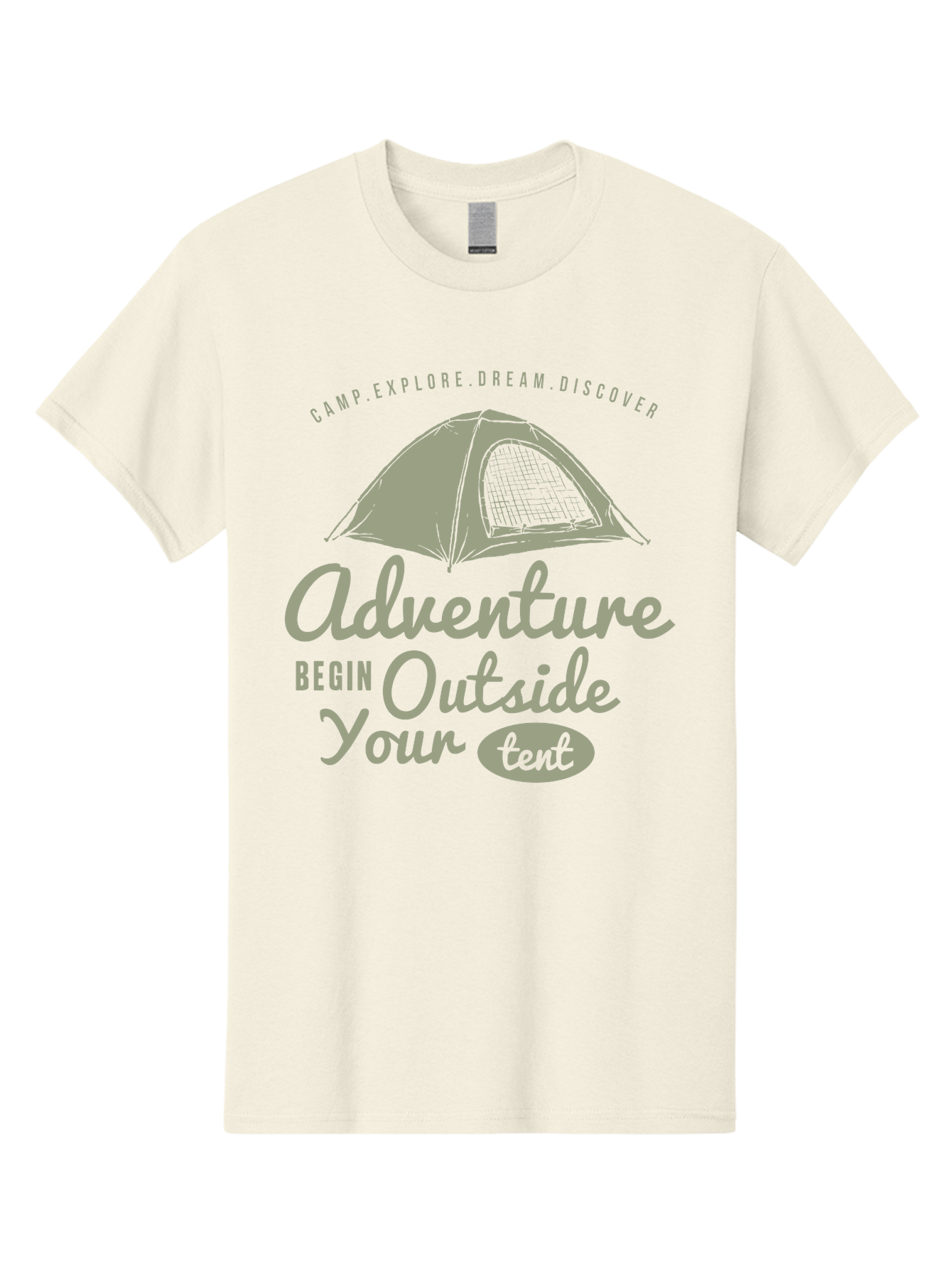 Adventure Begin Outside Your Tent Men'S Graphic Tee, 100% Cotton, Comfortable Casual Summer Wear, Machine Washable, Camping Adventure, Outdoor Activities, Tent Camping, Wilderness Exploration, Nature Escape, Camping Quotes, Adventure Begins, Aae094