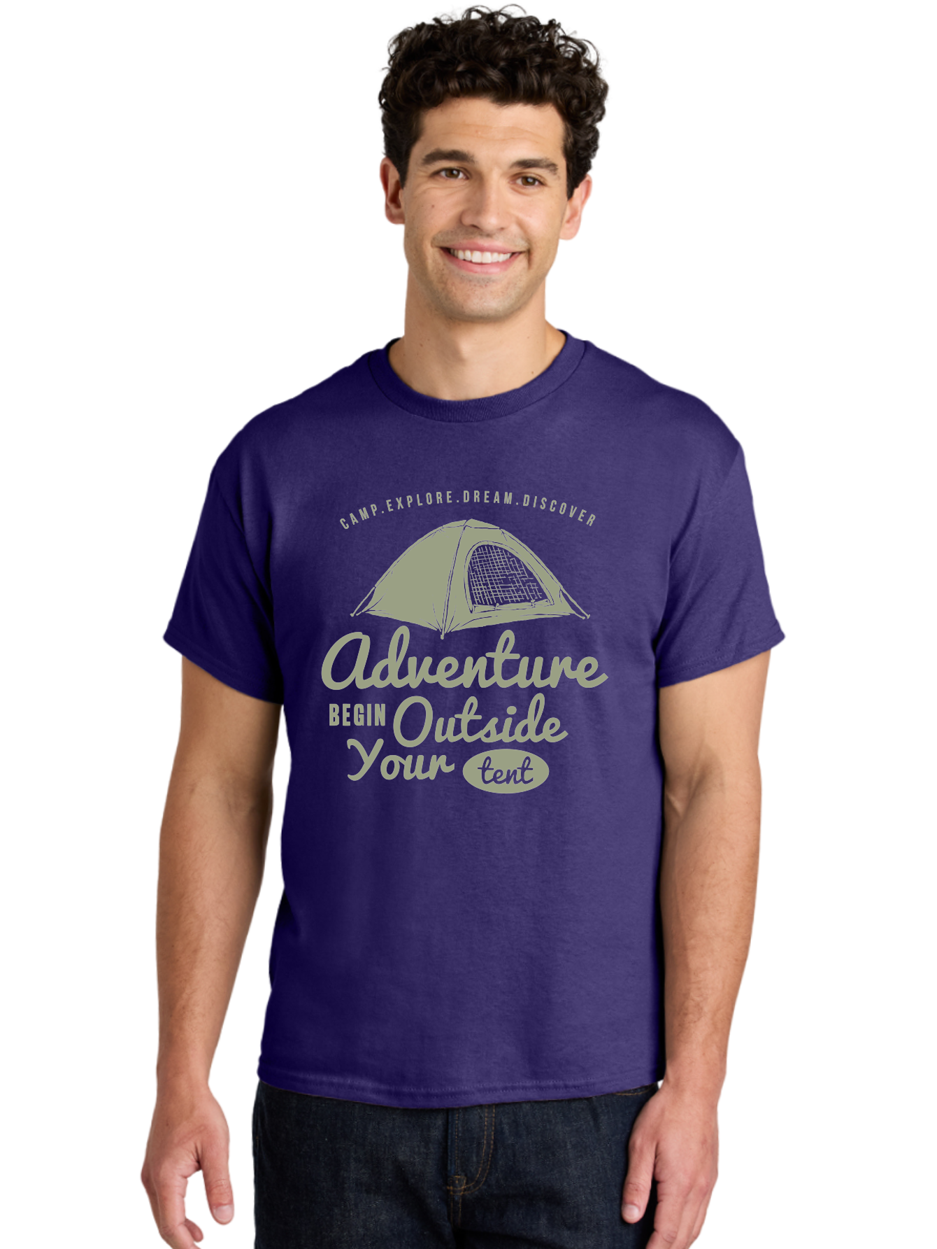 Adventure Begin Outside Your Tent Men'S Graphic Tee, 100% Cotton, Comfortable Casual Summer Wear, Machine Washable, Camping Adventure, Outdoor Activities, Tent Camping, Wilderness Exploration, Nature Escape, Camping Quotes, Adventure Begins, Aae094 20