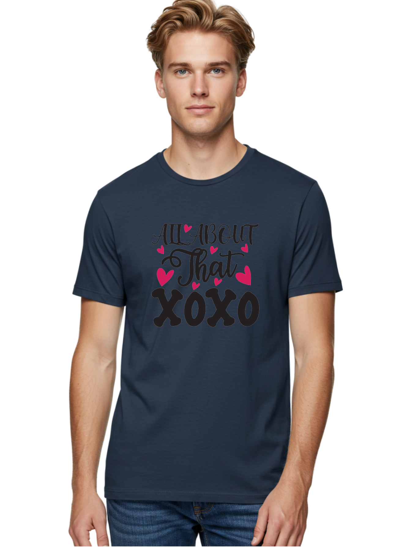 All About That Xoxo Men'S Graphic Tee, 100% Cotton, Comfortable Casual Summer Wear, Machine Washable, Love Quotes, Heart Graphics, Xoxo Phrase, Pink Hearts, Black Typography, Valentines Day, Love Messages, Heart Shapes, Kisses And Hugs Aae097 6