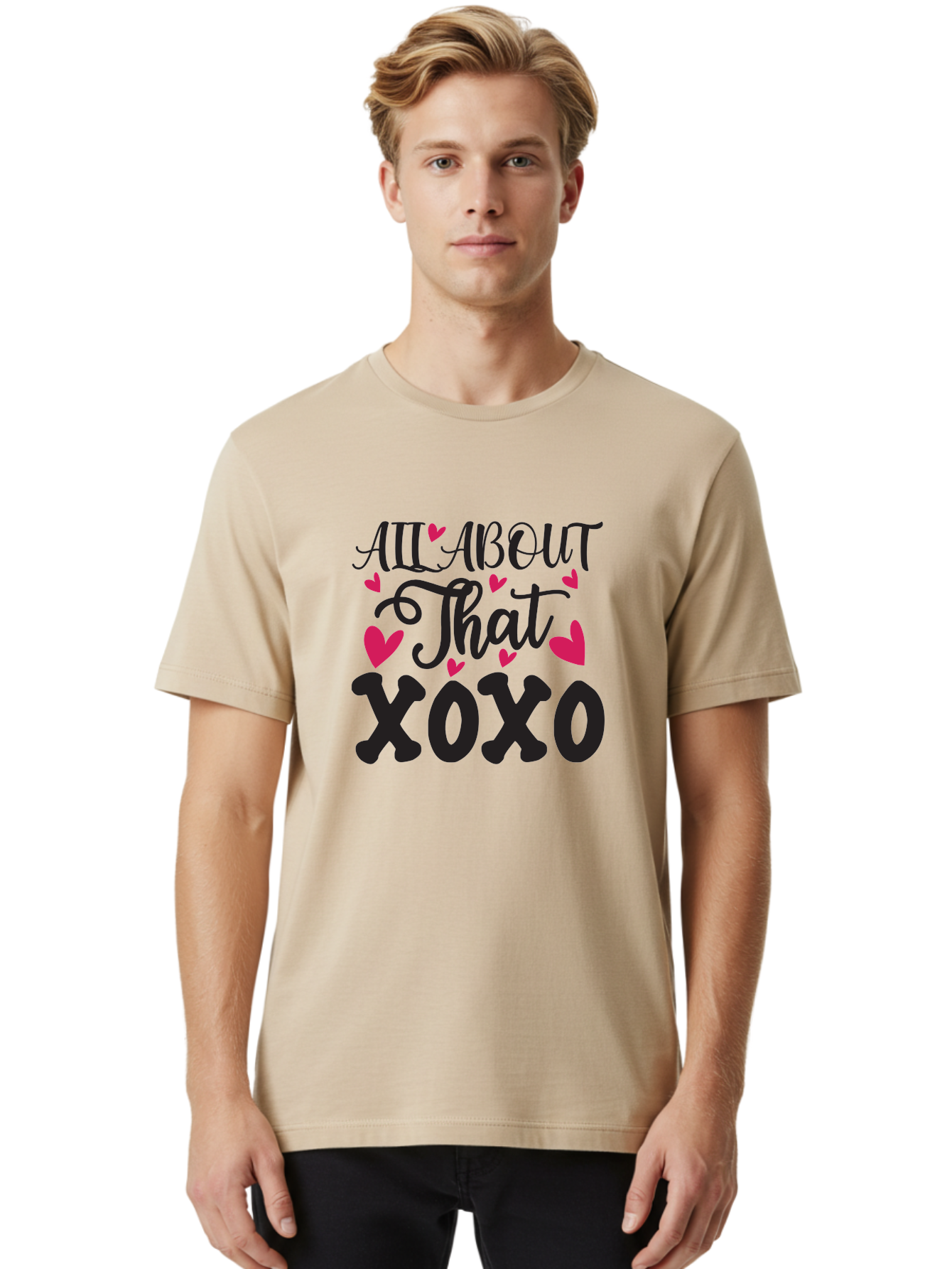 All About That Xoxo Men'S Graphic Tee, 100% Cotton, Comfortable Casual Summer Wear, Machine Washable, Love Quotes, Heart Graphics, Xoxo Phrase, Pink Hearts, Black Typography, Valentines Day, Love Messages, Heart Shapes, Kisses And Hugs Aae097 12