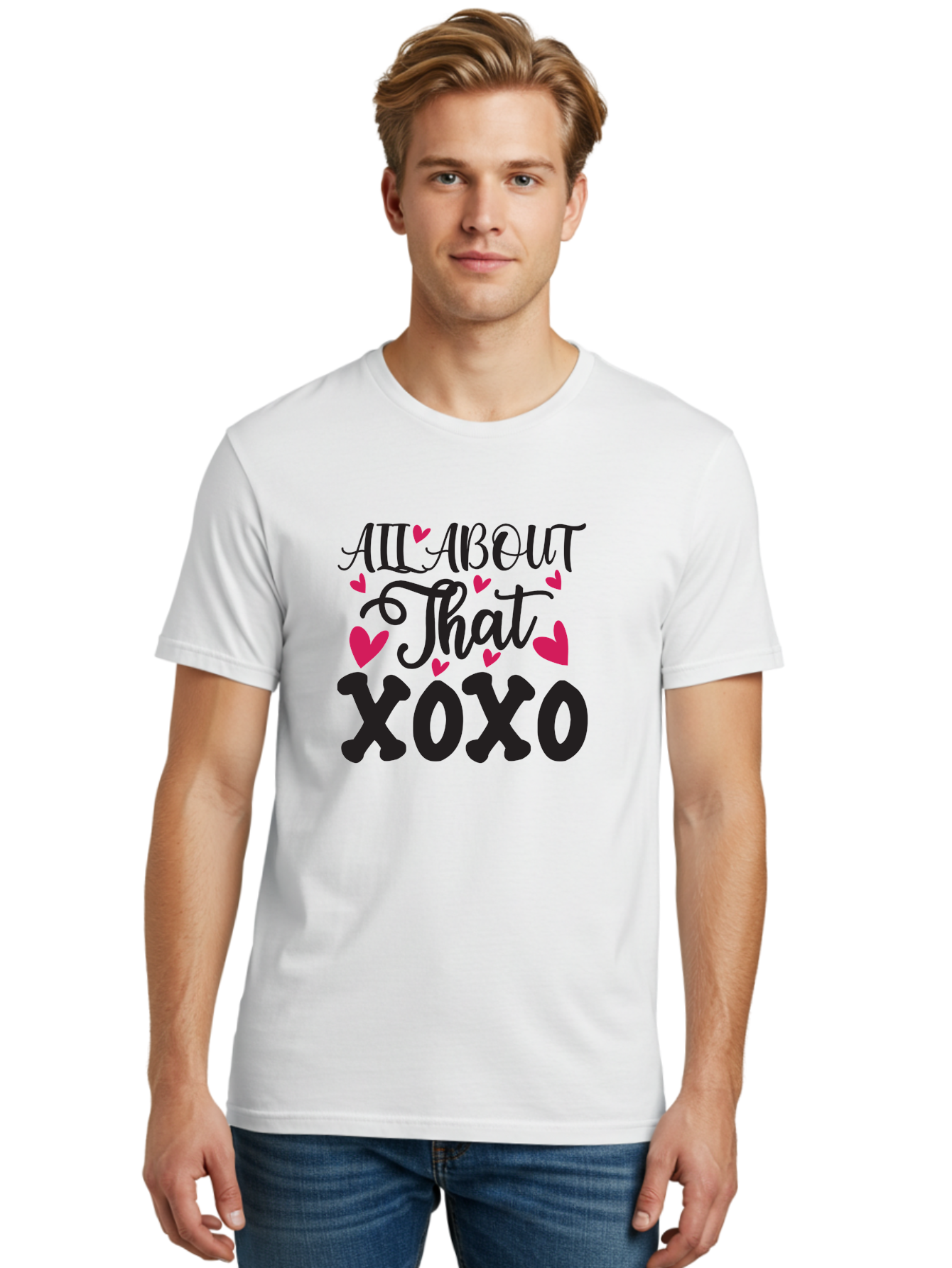 All About That Xoxo Men'S Graphic Tee, 100% Cotton, Comfortable Casual Summer Wear, Machine Washable, Love Quotes, Heart Graphics, Xoxo Phrase, Pink Hearts, Black Typography, Valentines Day, Love Messages, Heart Shapes, Kisses And Hugs Aae097 28