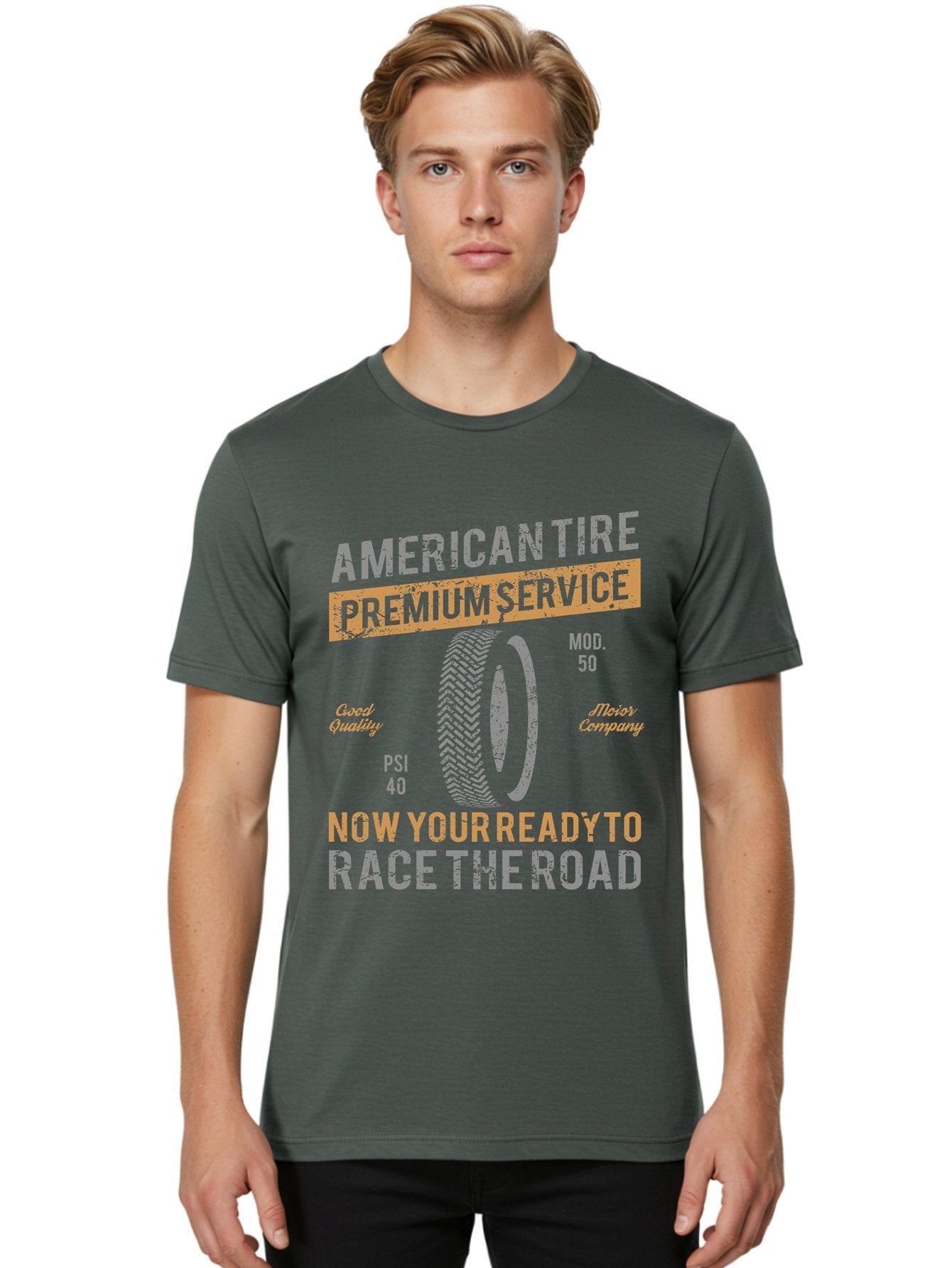 American Tire Distressed Men'S Graphic Tee, 100% Cotton, Comfortable Casual Summer Wear, Machine Washable, American Tire Premium Service, Vehicle Maintenance, Road Safety, Tire Quality, Good Company, Racing Tires, Automotive Services, Aae101 28