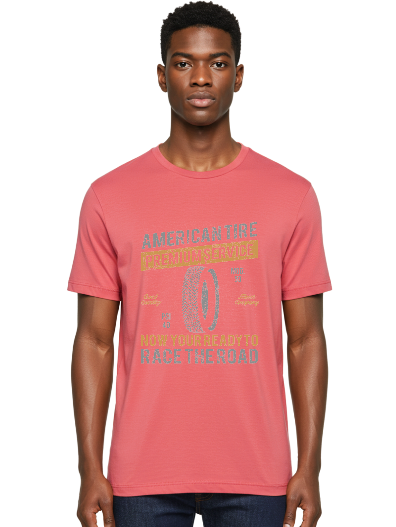 American Tire Distressed Men'S Graphic Tee, 100% Cotton, Comfortable Casual Summer Wear, Machine Washable, American Tire Premium Service, Vehicle Maintenance, Road Safety, Tire Quality, Good Company, Racing Tires, Automotive Services, Aae101
