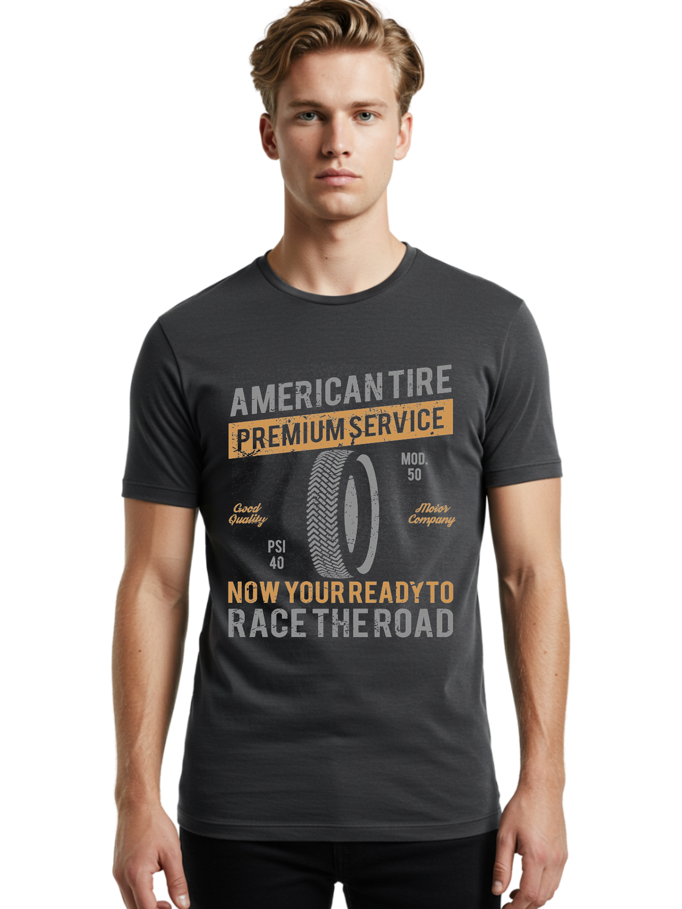 American Tire Distressed Men'S Graphic Tee, 100% Cotton, Comfortable Casual Summer Wear, Machine Washable, American Tire Premium Service, Vehicle Maintenance, Road Safety, Tire Quality, Good Company, Racing Tires, Automotive Services, Aae101 22