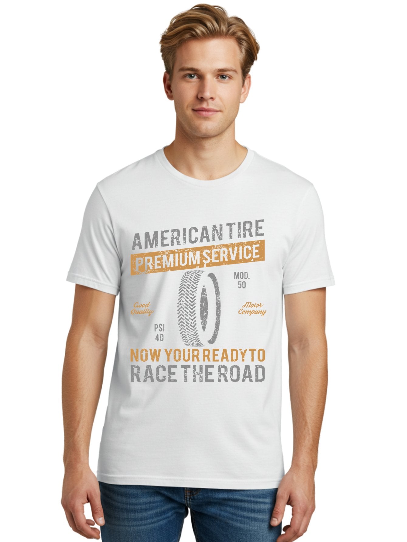 American Tire Distressed Men'S Graphic Tee, 100% Cotton, Comfortable Casual Summer Wear, Machine Washable, American Tire Premium Service, Vehicle Maintenance, Road Safety, Tire Quality, Good Company, Racing Tires, Automotive Services, Aae101 27