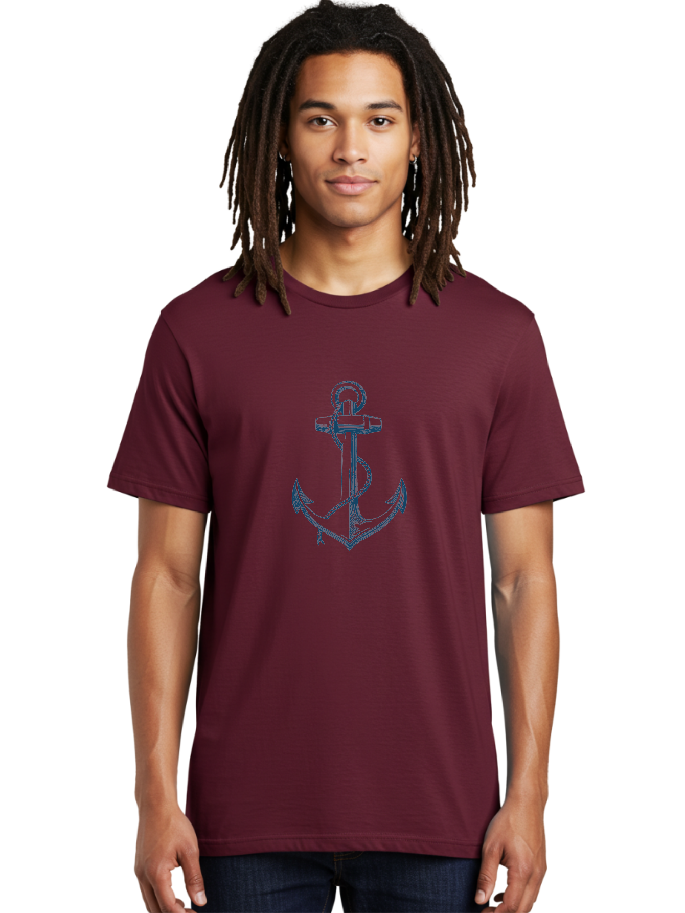 Anchor Men'S Graphic Tee, 100% Cotton, Comfortable Casual Summer Wear, Machine Washable, Anchor Symbol, Nautical Theme, Rope Wrapped, Vintage Illustration, Maritime Emblem, Naval Anchor, Ocean Icon, Naval Symbol Aae102 24