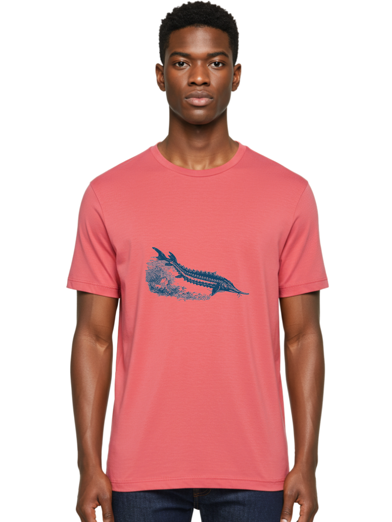 Ancient River Fish Men'S Graphic Tee, 100% Cotton, Comfortable Casual Summer Wear, Machine Washable, Sturgeon Fish, Aquatic Life, Marine Biology, Fish Illustration, Detailed Drawing, Underwater World, Wildlife Art Aae103 30