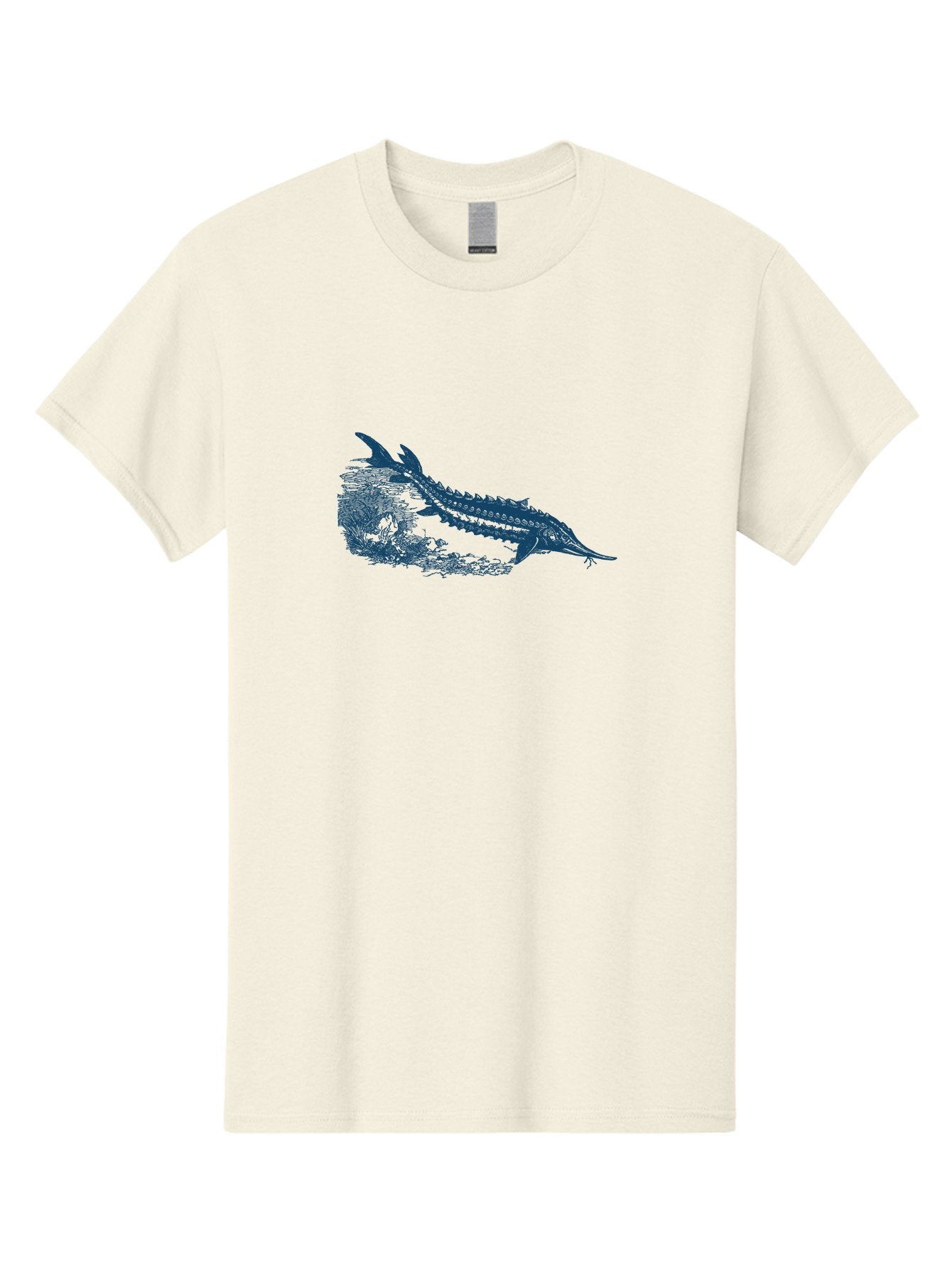 Ancient River Fish Men'S Graphic Tee, 100% Cotton, Comfortable Casual Summer Wear, Machine Washable, Sturgeon Fish, Aquatic Life, Marine Biology, Fish Illustration, Detailed Drawing, Underwater World, Wildlife Art Aae103