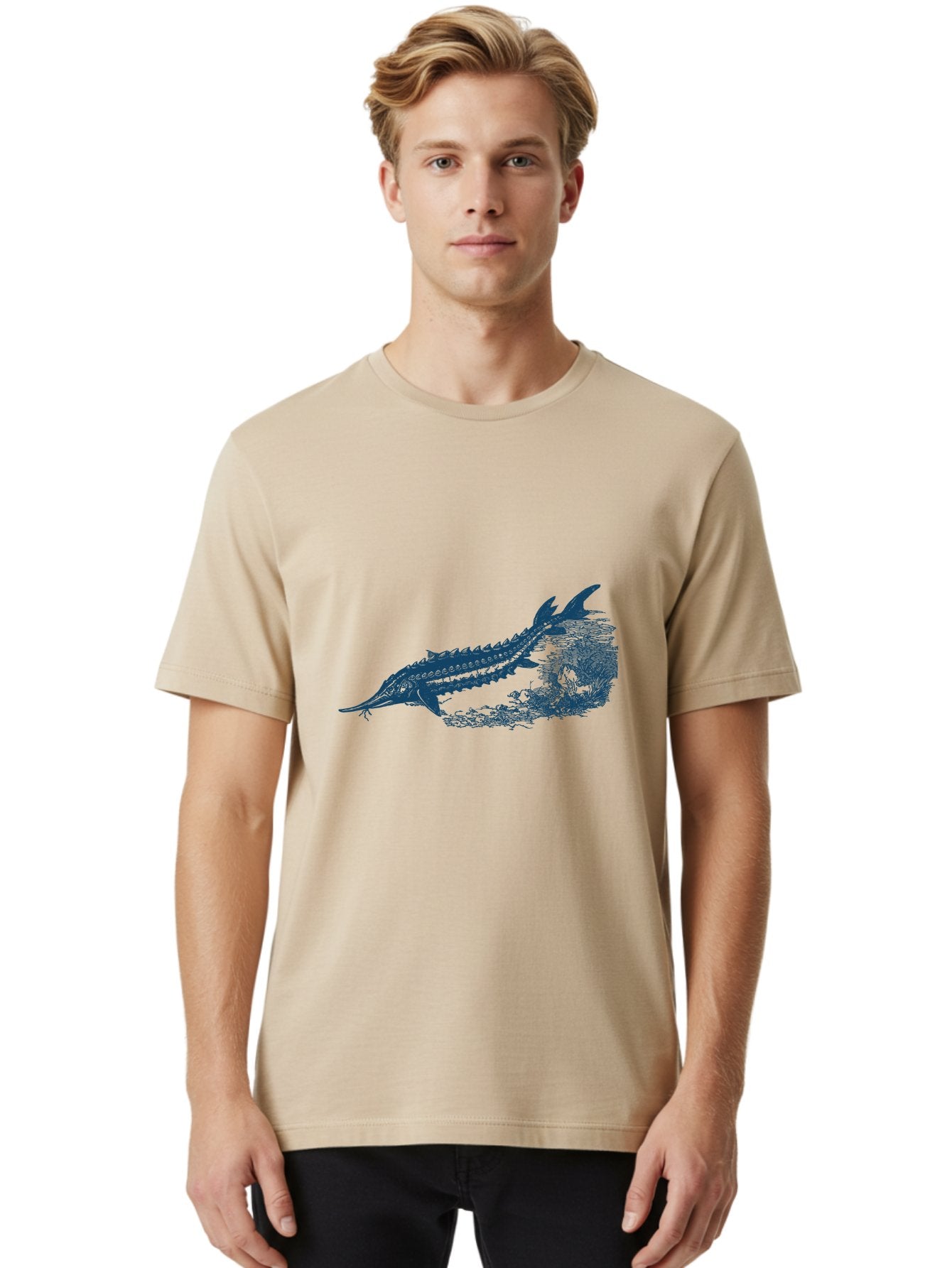 Ancient River Fish 2 Men'S Graphic Tee, 100% Cotton, Comfortable Casual Summer Wear, Machine Washable, Sawshark, Marine Life, Ocean Creature, Underwater World, Fish Illustration, Aquatic Animal, Shark Species, Detailed Artwork, Aae104 25