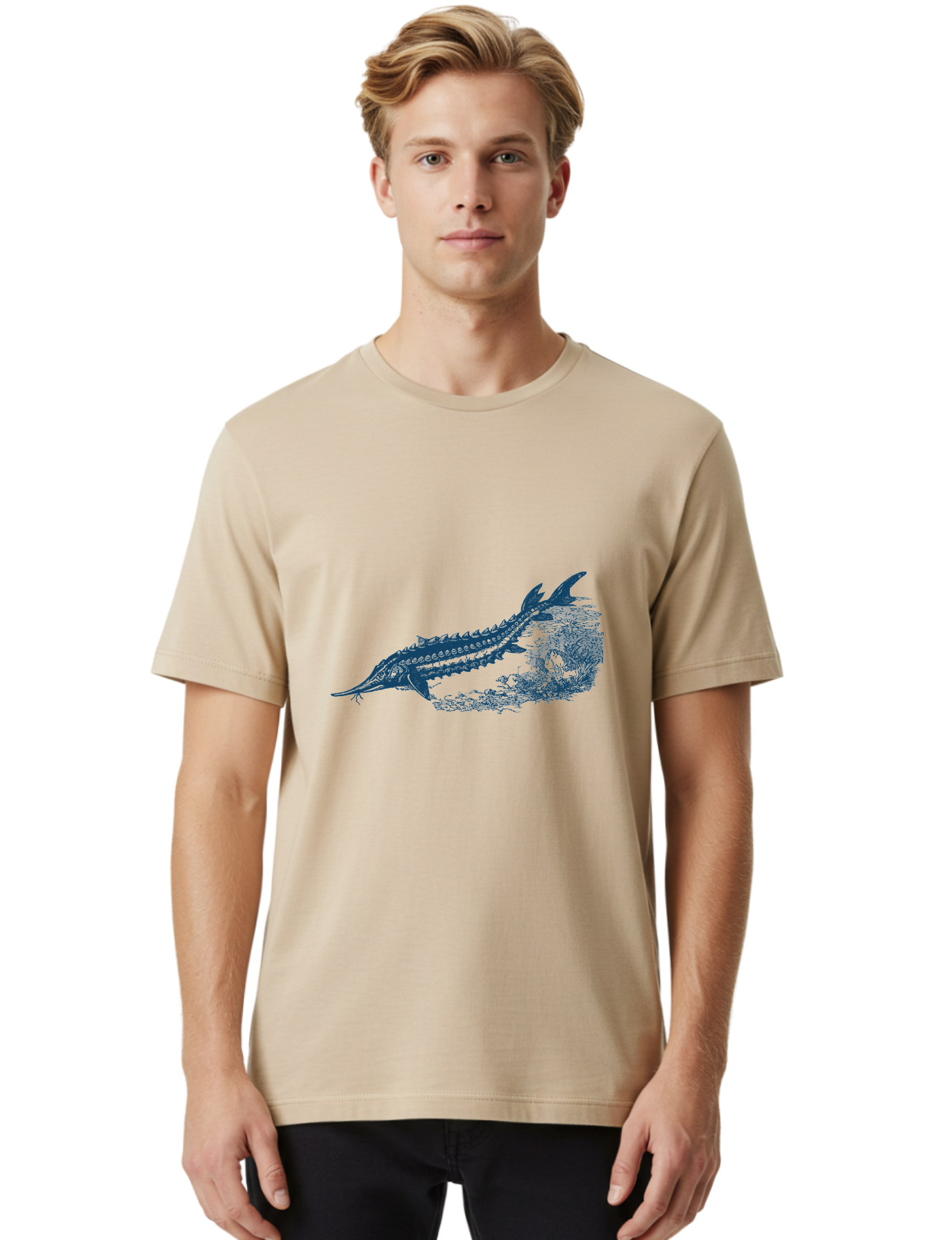 Ancient River Fish 2 Men'S Graphic Tee, 100% Cotton, Comfortable Casual Summer Wear, Machine Washable, Sawshark, Marine Life, Ocean Creature, Underwater World, Fish Illustration, Aquatic Animal, Shark Species, Detailed Artwork, Aae104 4