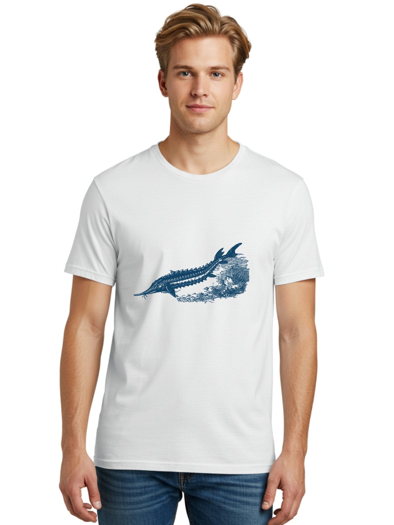 Ancient River Fish 2 Men'S Graphic Tee, 100% Cotton, Comfortable Casual Summer Wear, Machine Washable, Sawshark, Marine Life, Ocean Creature, Underwater World, Fish Illustration, Aquatic Animal, Shark Species, Detailed Artwork, Aae104 29