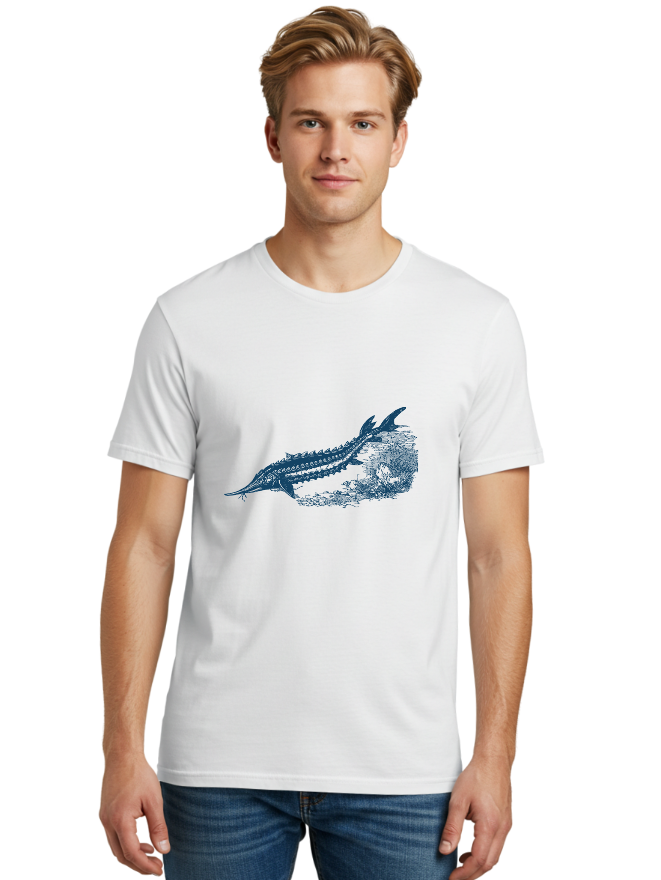 Ancient River Fish 2 Men'S Graphic Tee, 100% Cotton, Comfortable Casual Summer Wear, Machine Washable, Sawshark, Marine Life, Ocean Creature, Underwater World, Fish Illustration, Aquatic Animal, Shark Species, Detailed Artwork, Aae104 14