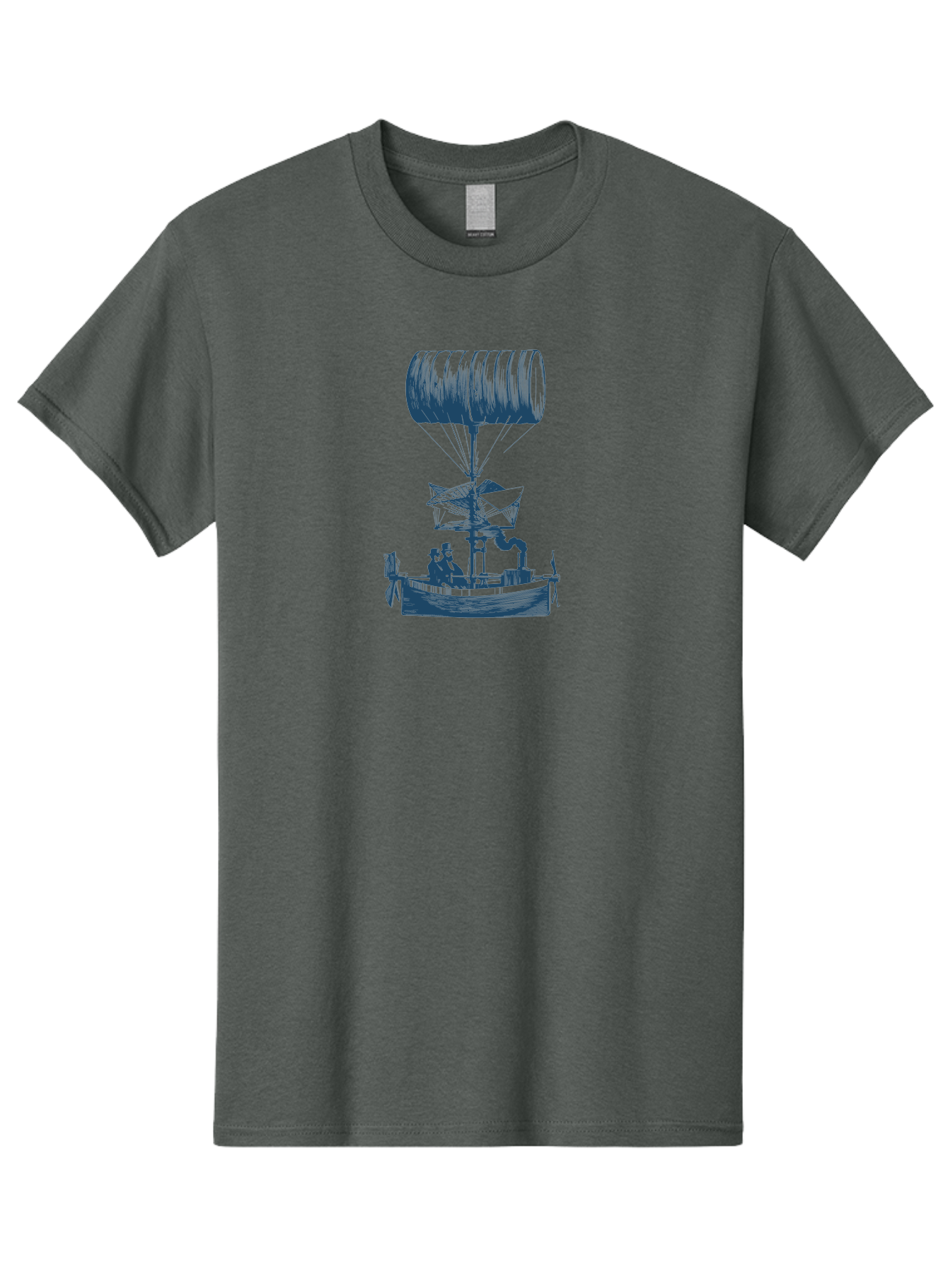 Antique Balloon Boat Men'S Graphic Tee, 100% Cotton, Comfortable Casual Summer Wear, Machine Washable, Flying Ship, Hot Air Balloon, Vintage Illustration, Steampunk Design, Sailing Vessel, Adventurous Spirit, Historic Transportation, Aae105