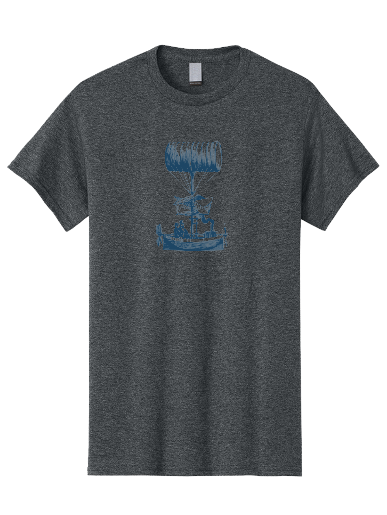 Antique Balloon Boat Men'S Graphic Tee, 100% Cotton, Comfortable Casual Summer Wear, Machine Washable, Flying Ship, Hot Air Balloon, Vintage Illustration, Steampunk Design, Sailing Vessel, Adventurous Spirit, Historic Transportation, Aae105 13