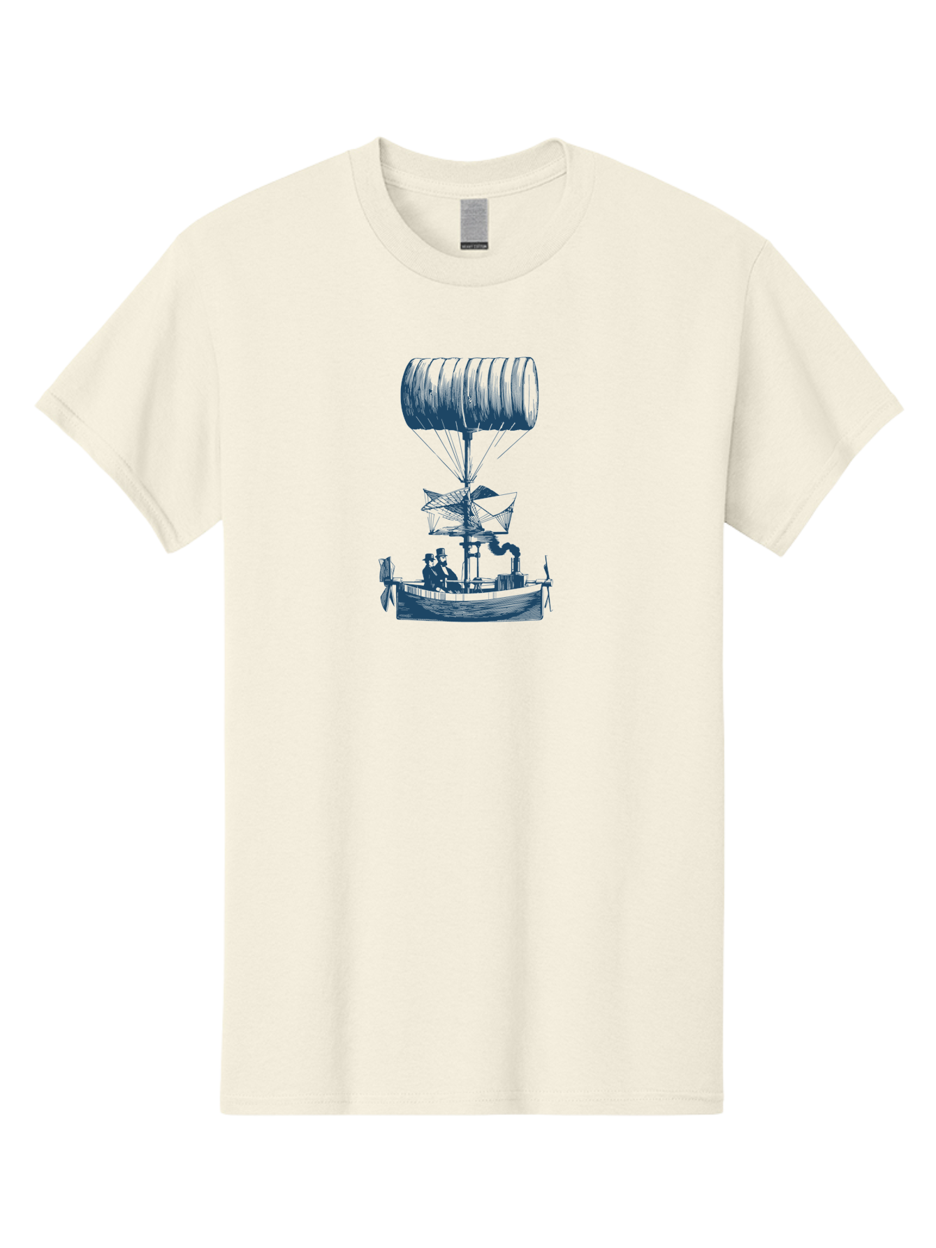 Antique Balloon Boat Men'S Graphic Tee, 100% Cotton, Comfortable Casual Summer Wear, Machine Washable, Flying Ship, Hot Air Balloon, Vintage Illustration, Steampunk Design, Sailing Vessel, Adventurous Spirit, Historic Transportation, Aae105 3