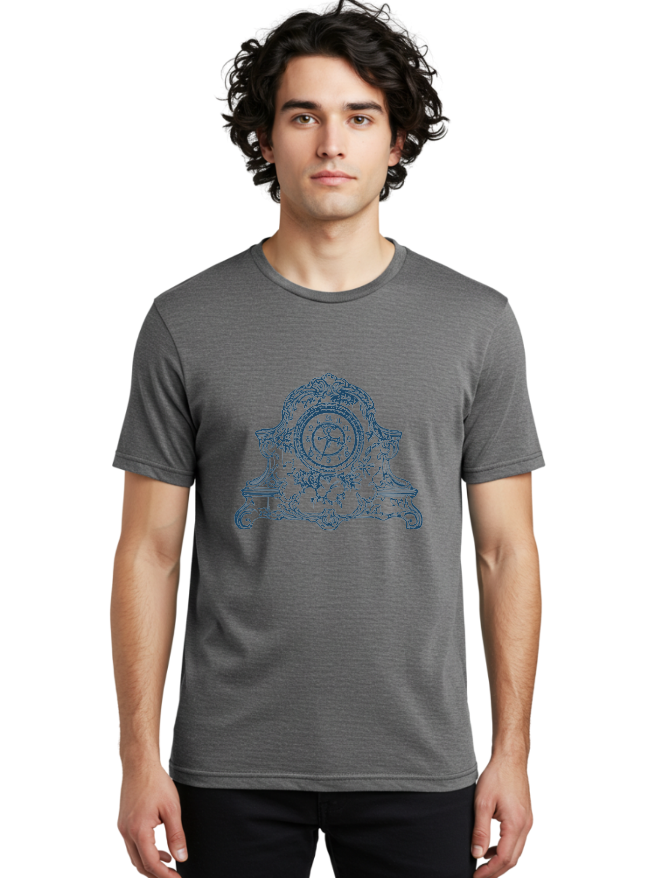 Antique Floral Clock Men'S Graphic Tee, 100% Cotton, Comfortable Casual Summer Wear, Machine Washable, Antique Clock Face, Roman Numerals, Ornate Details, Floral Patterns, Vintage Design, Classic Elegance, Timepiece, Traditional Decor, Aae108 28