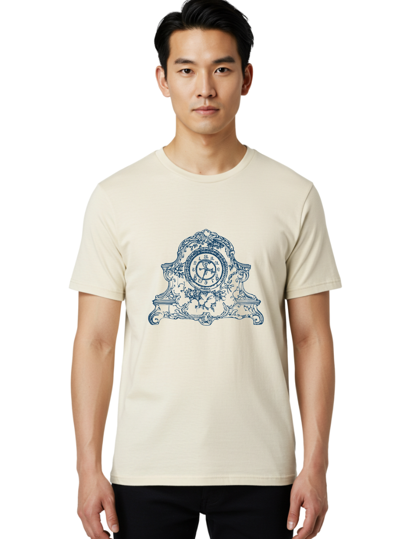 Antique Floral Clock Men'S Graphic Tee, 100% Cotton, Comfortable Casual Summer Wear, Machine Washable, Antique Clock Face, Roman Numerals, Ornate Details, Floral Patterns, Vintage Design, Classic Elegance, Timepiece, Traditional Decor, Aae108 10
