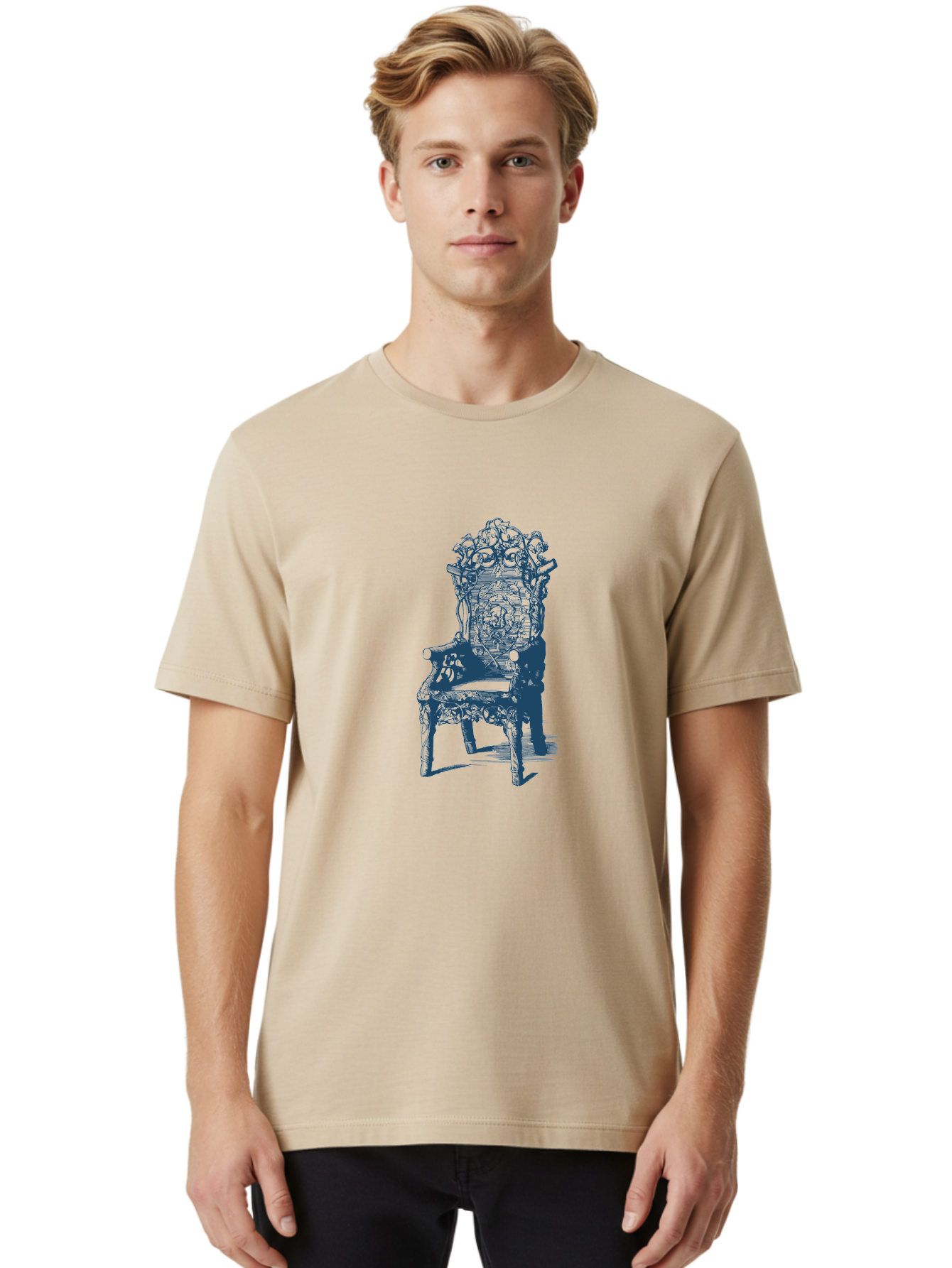 Antique Royal Chair Men'S Graphic Tee, 100% Cotton, Comfortable Casual Summer Wear, Machine Washable, Chair, Abstract Art, Surreal Design, Futuristic Furniture, Intricate Details, Complex Structure, Modern Illustration, Creative Concept Aae111 16