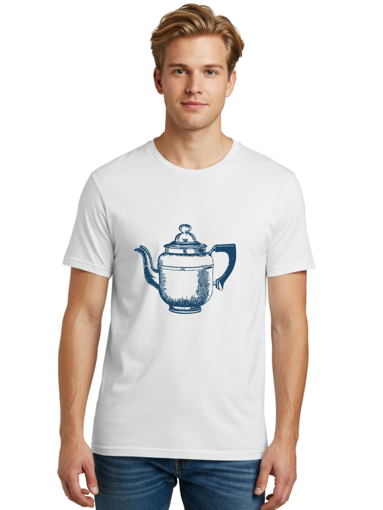 Antique Teapot Men'S Graphic Tee, 100% Cotton, Comfortable Casual Summer Wear, Machine Washable, Teapot With Lid, Antique Teapot, Tea Time, Vintage Teapot, Dark Blue Illustration, Classic Design, Traditional Tea, Ceramic Teapot, Retro Style Aae113 8