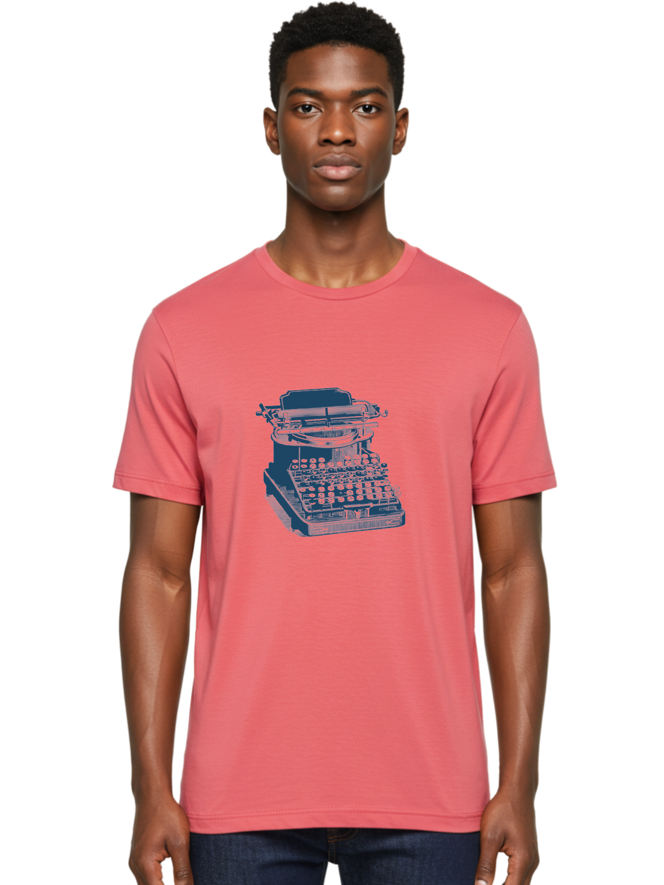 Antique Typewriter Print Men'S Graphic Tee, 100% Cotton, Comfortable Casual Summer Wear, Machine Washable, Vintage Typewriter, Retro Writing Machine, Classic Keyboard, Nostalgic Office Equipment, Antique Technology, Writer'S Tool, Aae115 4