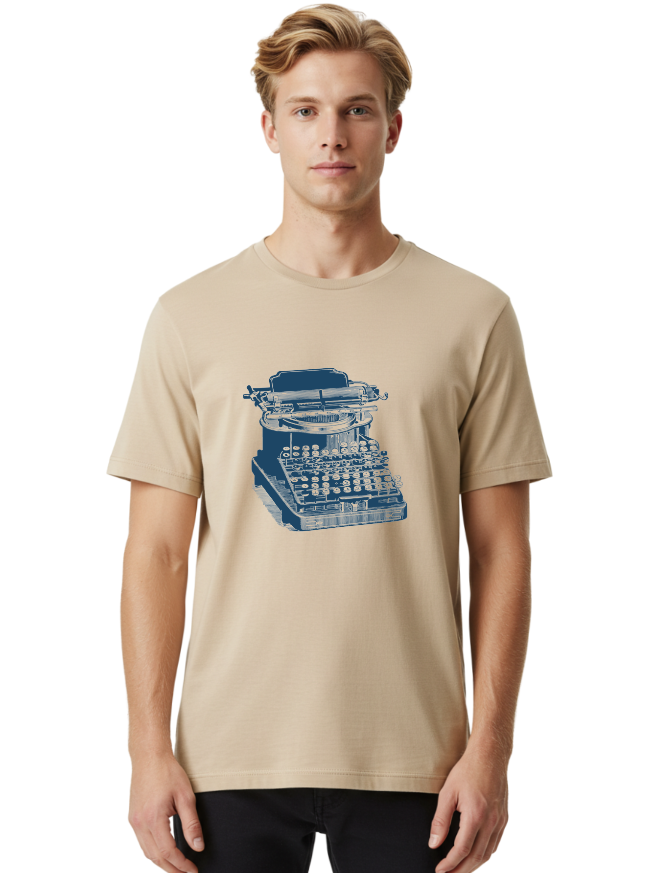 Antique Typewriter Print Men'S Graphic Tee, 100% Cotton, Comfortable Casual Summer Wear, Machine Washable, Vintage Typewriter, Retro Writing Machine, Classic Keyboard, Nostalgic Office Equipment, Antique Technology, Writer'S Tool, Aae115 6