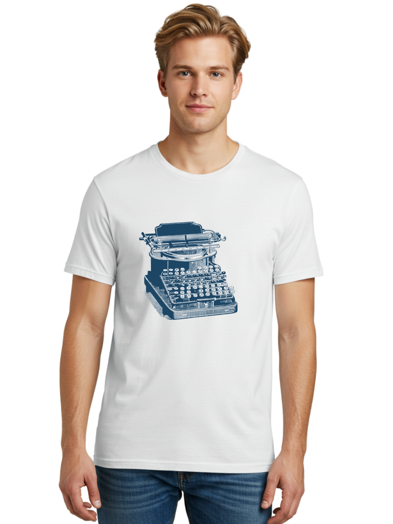 Antique Typewriter Print Men'S Graphic Tee, 100% Cotton, Comfortable Casual Summer Wear, Machine Washable, Vintage Typewriter, Retro Writing Machine, Classic Keyboard, Nostalgic Office Equipment, Antique Technology, Writer'S Tool, Aae115 24