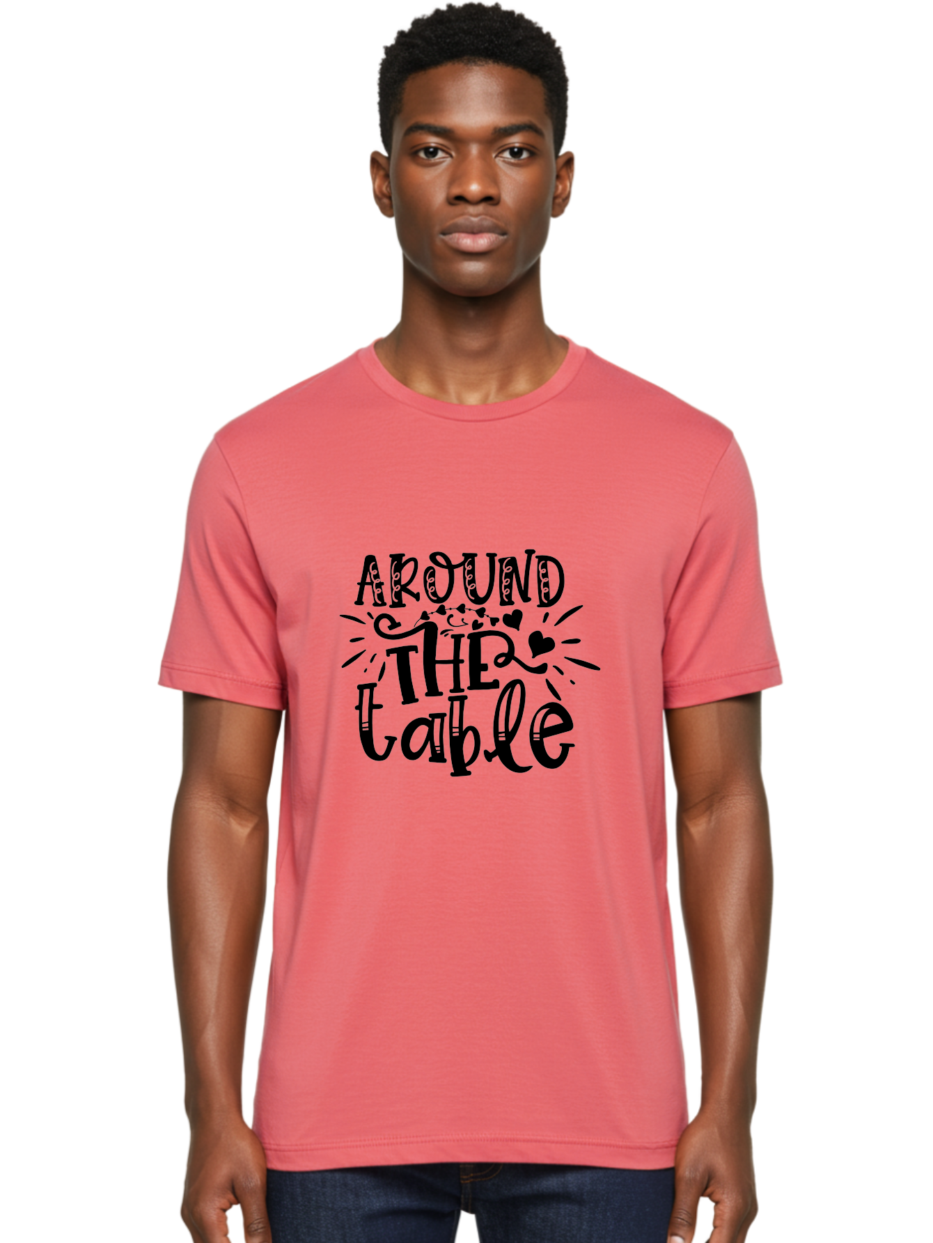 Around The Table Men'S Graphic Tee, 100% Cotton, Comfortable Casual Summer Wear, Machine Washable, Gathering Around The Table, Family Dinner, Love And Connection, Hearts And Decorations, Social Bonding, Community Building, Table Setting Ideas, Aae118 24