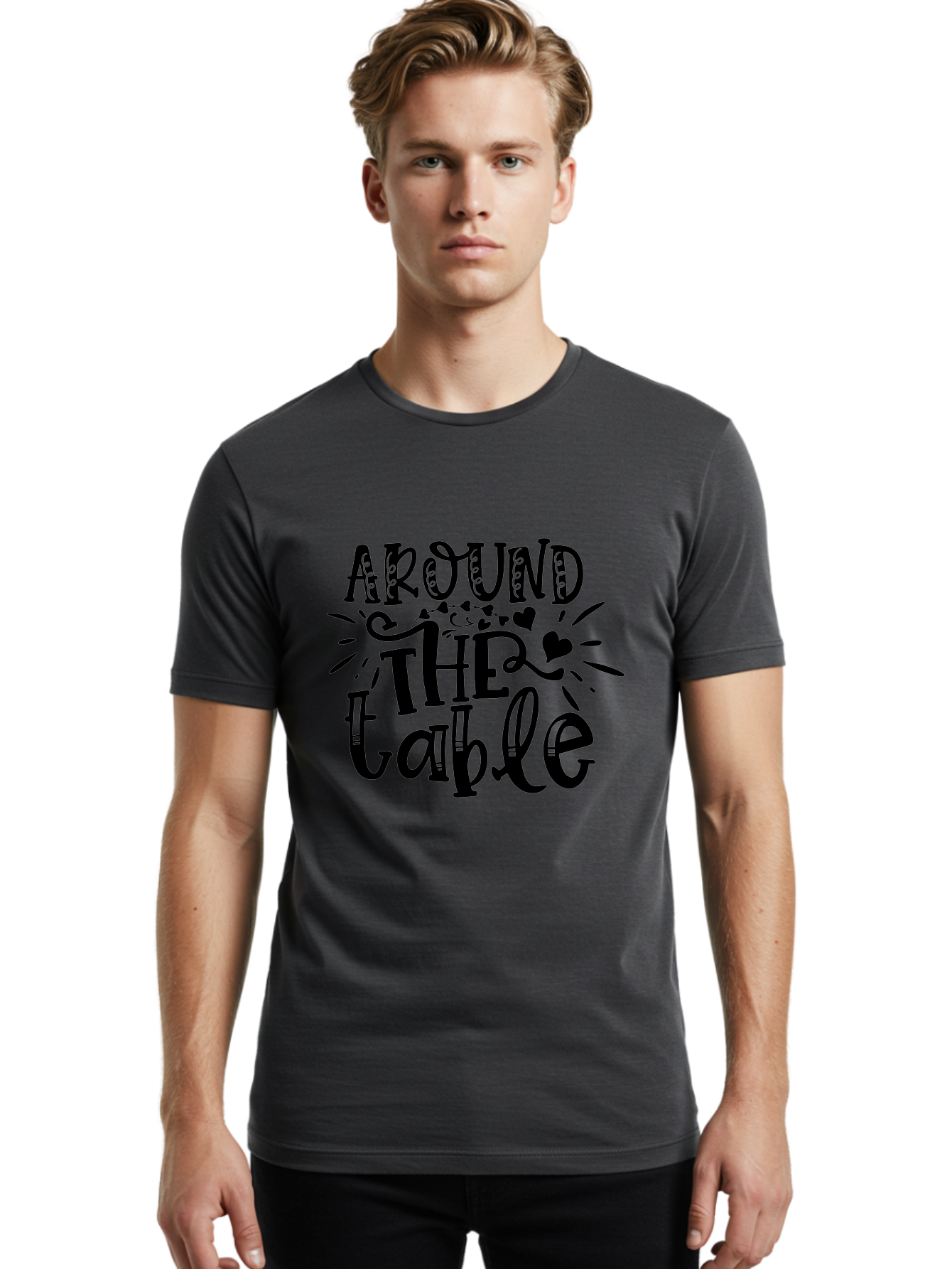 Around The Table Men'S Graphic Tee, 100% Cotton, Comfortable Casual Summer Wear, Machine Washable, Gathering Around The Table, Family Dinner, Love And Connection, Hearts And Decorations, Social Bonding, Community Building, Table Setting Ideas, Aae118 22