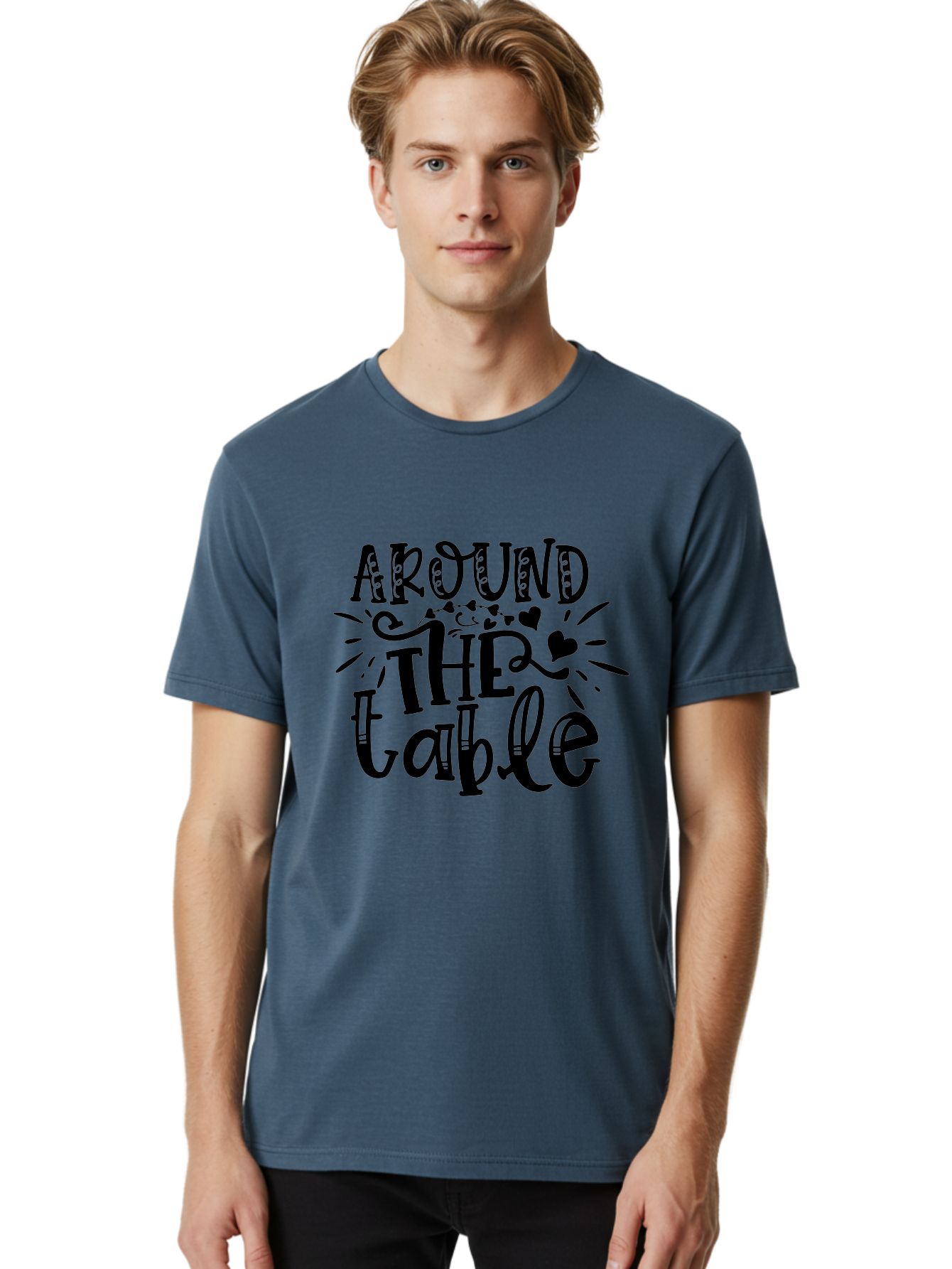 Around The Table Men'S Graphic Tee, 100% Cotton, Comfortable Casual Summer Wear, Machine Washable, Gathering Around The Table, Family Dinner, Love And Connection, Hearts And Decorations, Social Bonding, Community Building, Table Setting Ideas, Aae118 12