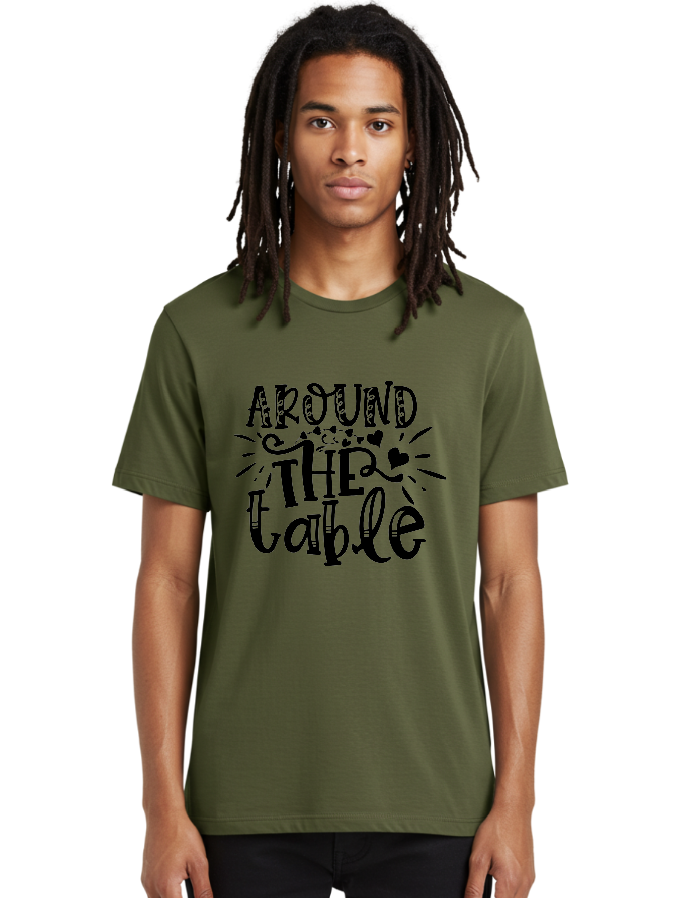 Around The Table Men'S Graphic Tee, 100% Cotton, Comfortable Casual Summer Wear, Machine Washable, Gathering Around The Table, Family Dinner, Love And Connection, Hearts And Decorations, Social Bonding, Community Building, Table Setting Ideas, Aae118 4
