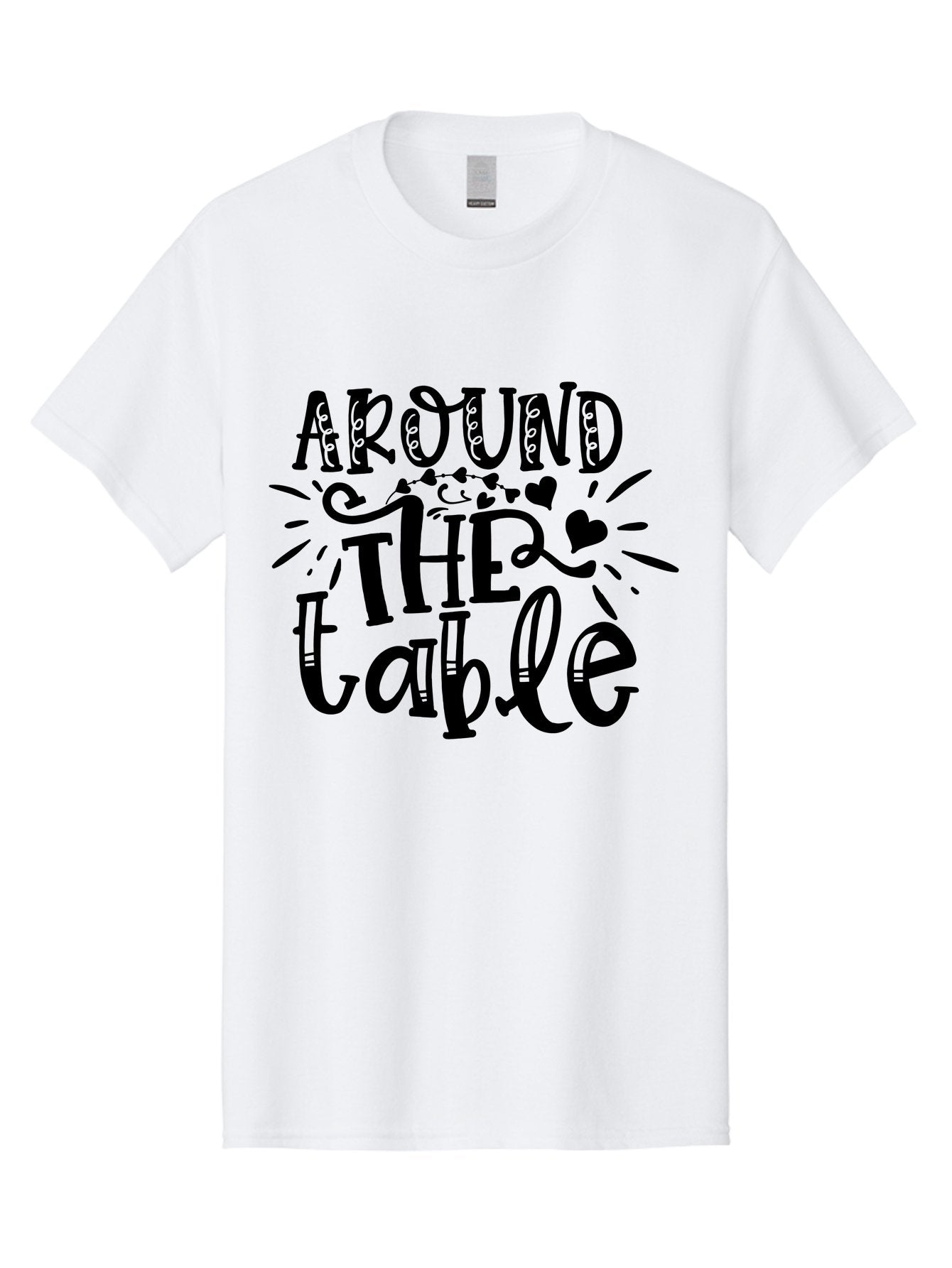 Around The Table Men'S Graphic Tee, 100% Cotton, Comfortable Casual Summer Wear, Machine Washable, Gathering Around The Table, Family Dinner, Love And Connection, Hearts And Decorations, Social Bonding, Community Building, Table Setting Ideas, Aae118