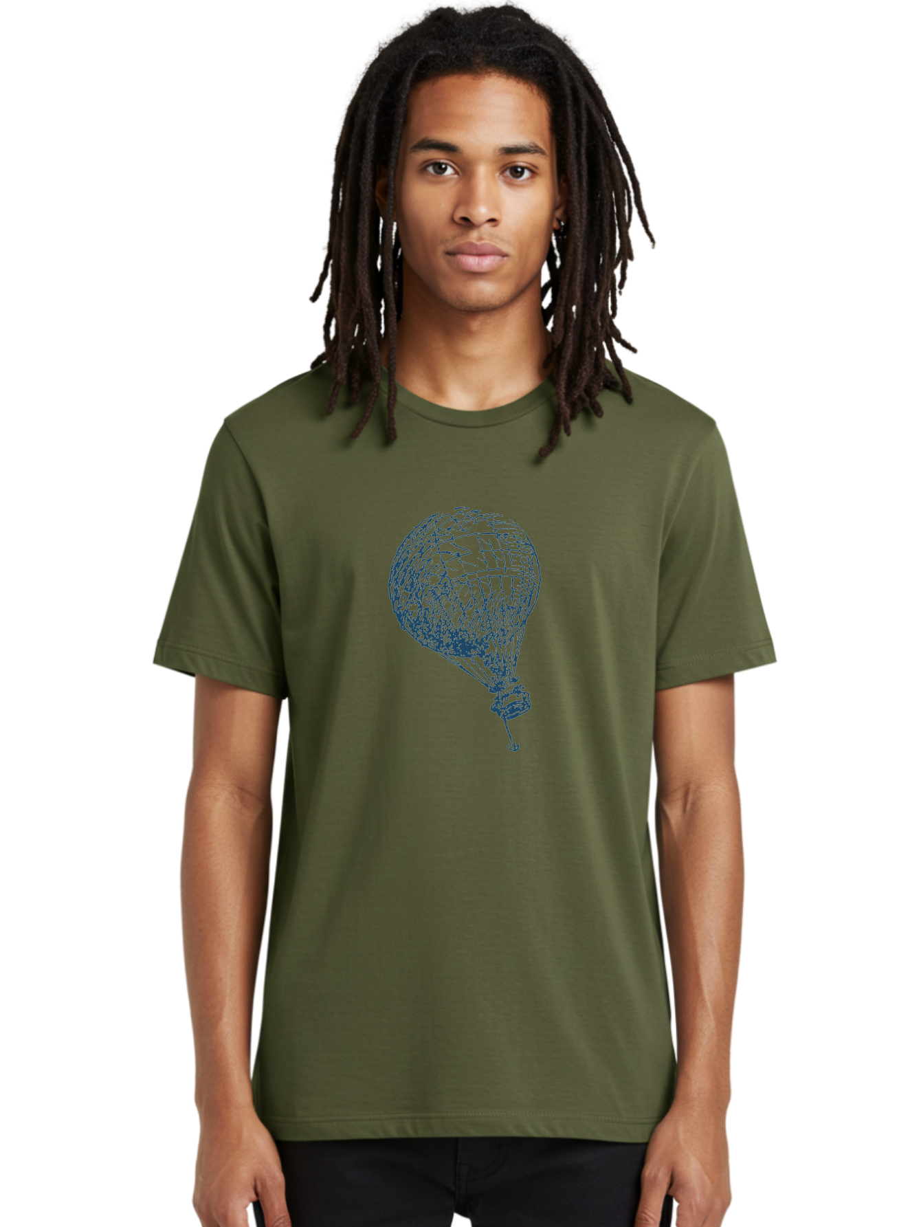 Balloon-Flying Men'S Graphic Tee, 100% Cotton, Comfortable Casual Summer Wear, Machine Washable, Hot Air Balloon, Wireframe Art, Futuristic Design, Blue Neon Lines, 3D Visualization, Abstract Art, Balloon Illustration Aae122