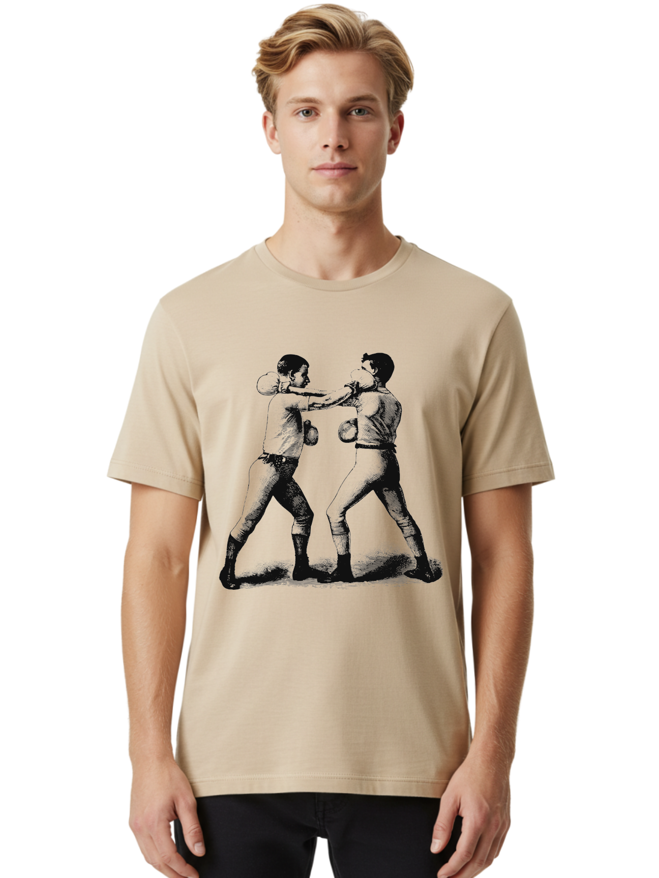 Bareknock Men'S Graphic Tee, 100% Cotton, Comfortable Casual Summer Wear, Machine Washable, Two Boxers Fighting, Boxing Gloves, Pugilistic Stance, Vintage Illustration, Boxing Techniques, Combat Sports, Martial Arts, Athletic Competition, Aae124