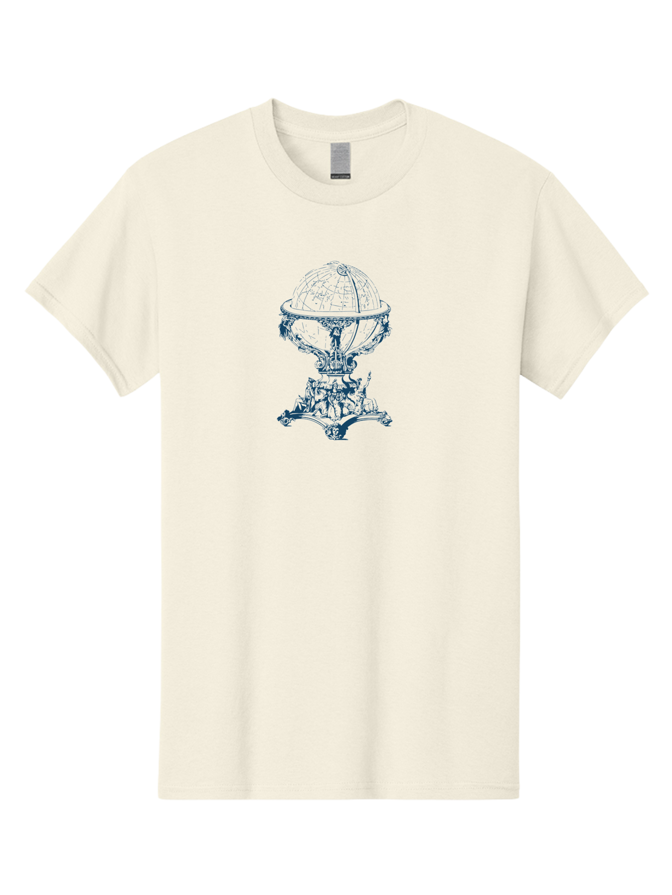 Baroque Earth Sphere Men'S Graphic Tee, 100% Cotton, Comfortable Casual Summer Wear, Machine Washable, Vintage Globe, Antique Cartography, Ornate Stand, Geographical Map, Classical Design, Intricate Details, Historical Illustration, Aae125 25