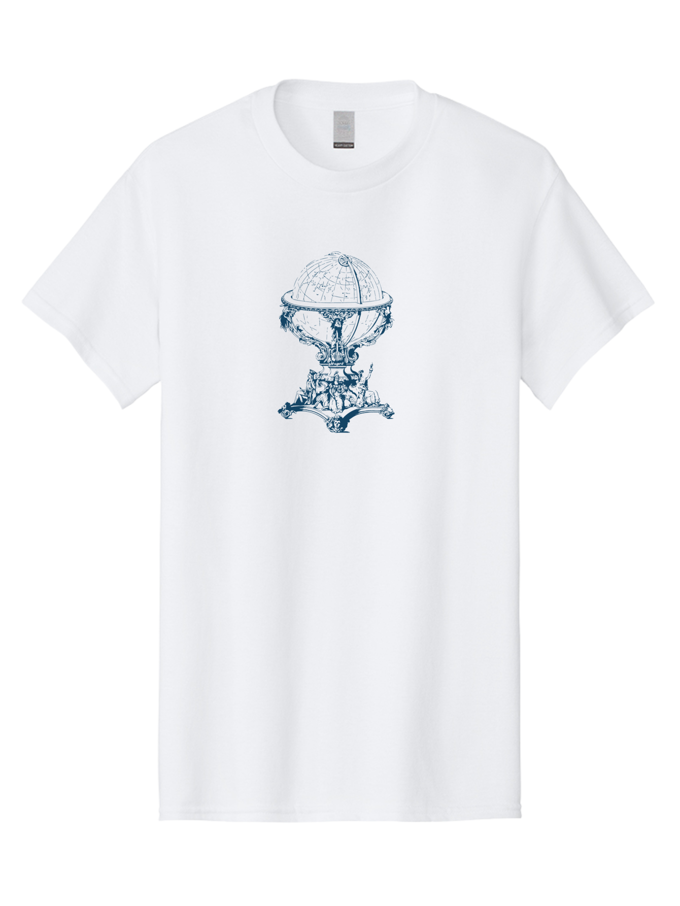 Baroque Earth Sphere Men'S Graphic Tee, 100% Cotton, Comfortable Casual Summer Wear, Machine Washable, Vintage Globe, Antique Cartography, Ornate Stand, Geographical Map, Classical Design, Intricate Details, Historical Illustration, Aae125 13
