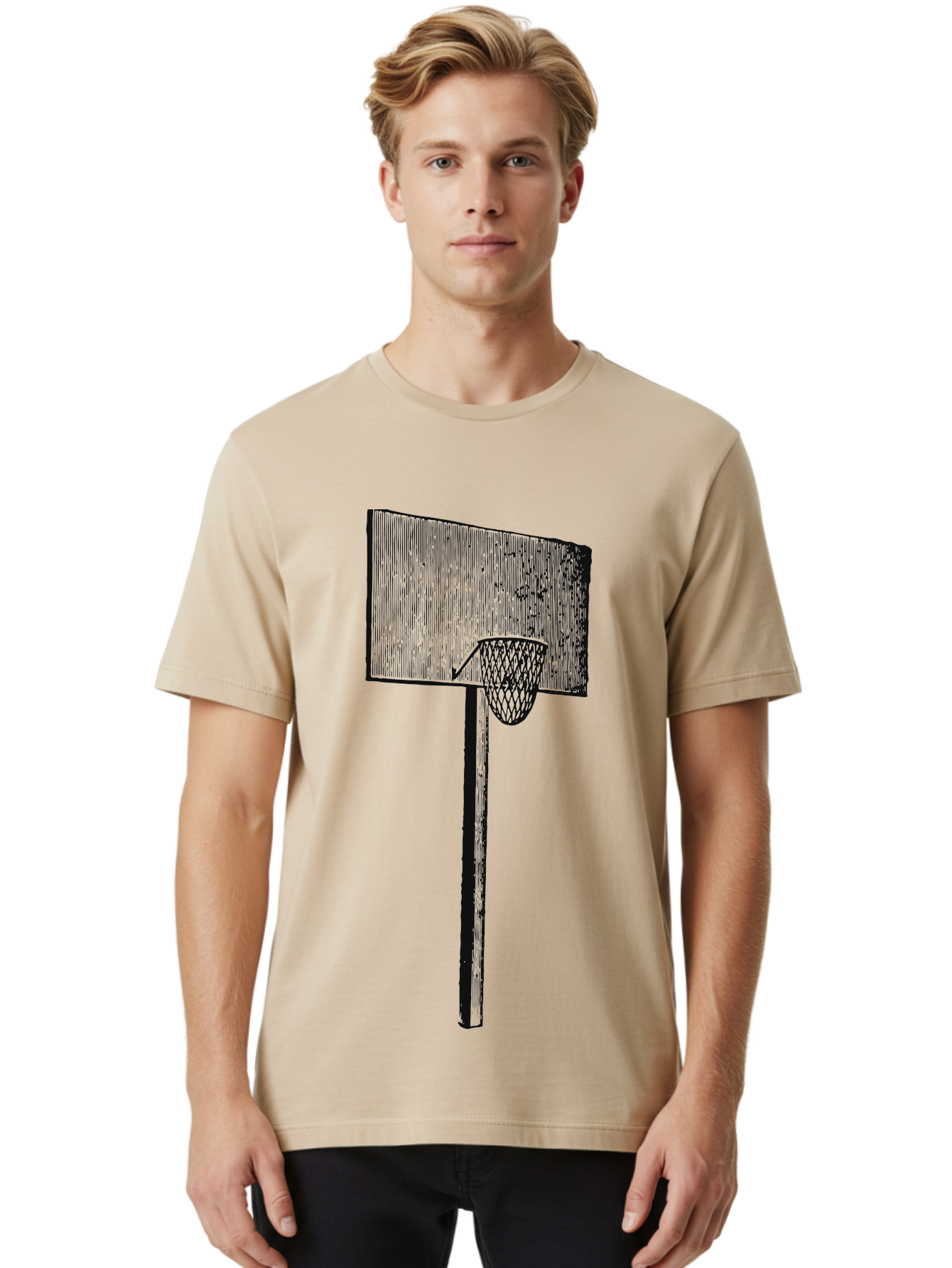 Basket Ball Roots Men'S Graphic Tee, 100% Cotton, Comfortable Casual Summer Wear, Machine Washable, Basketball Hoop, Worn Backboard, Netting, Outdoor Sports Equipment, Distressed Texture, Urban Recreation, Sports Facilities, Court Equipment, Aae127 28