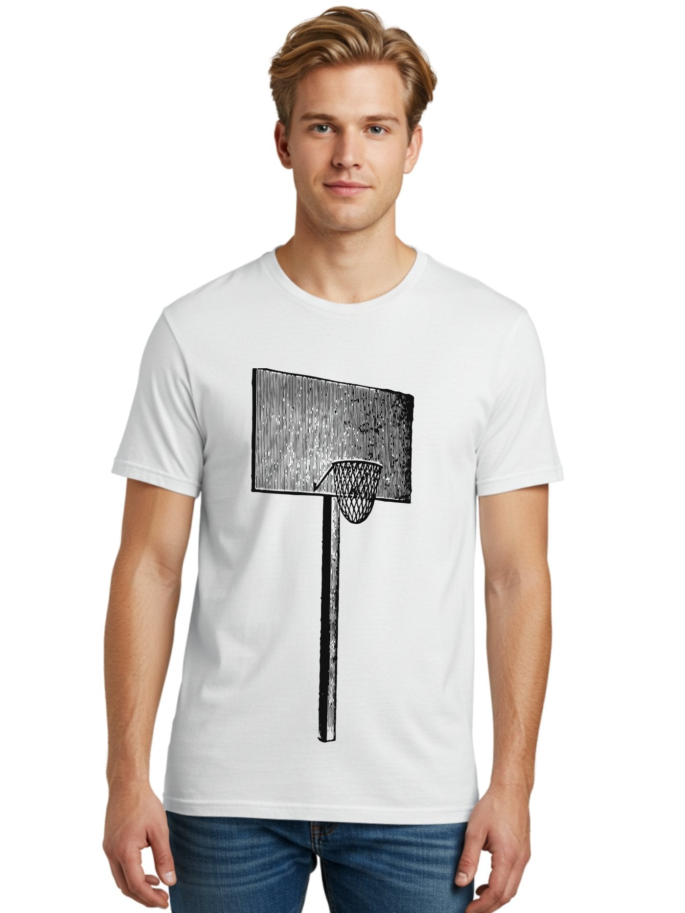 Basket Ball Roots Men'S Graphic Tee, 100% Cotton, Comfortable Casual Summer Wear, Machine Washable, Basketball Hoop, Worn Backboard, Netting, Outdoor Sports Equipment, Distressed Texture, Urban Recreation, Sports Facilities, Court Equipment, Aae127 19