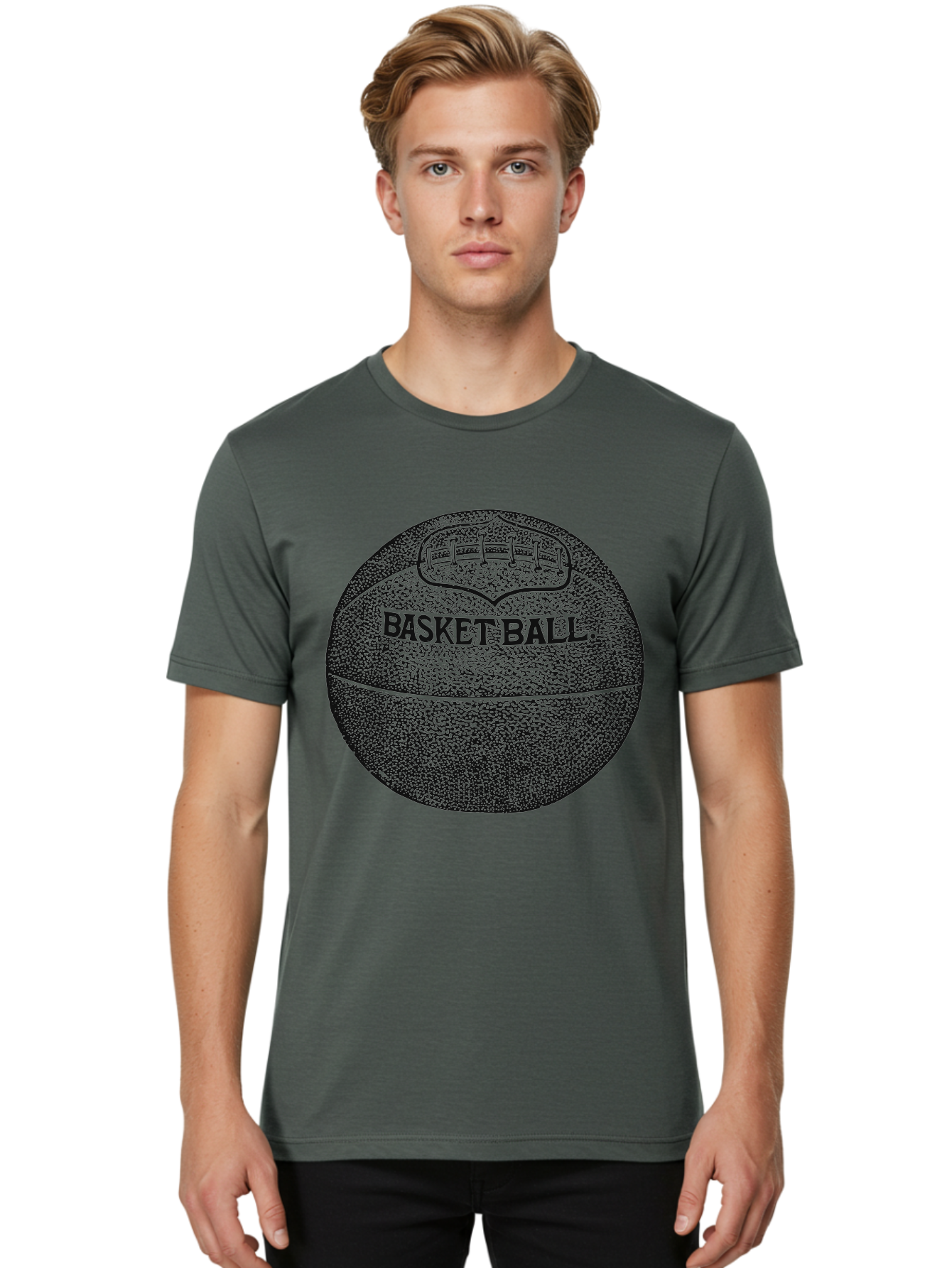 Basket Era Men'S Graphic Tee, 100% Cotton, Comfortable Casual Summer Wear, Machine Washable, Basketball Illustration, Sports Equipment, Black And Green, Textured Ball, Sports Graphic, Court Vision, Basketball Culture, Sports Art Aae128 4