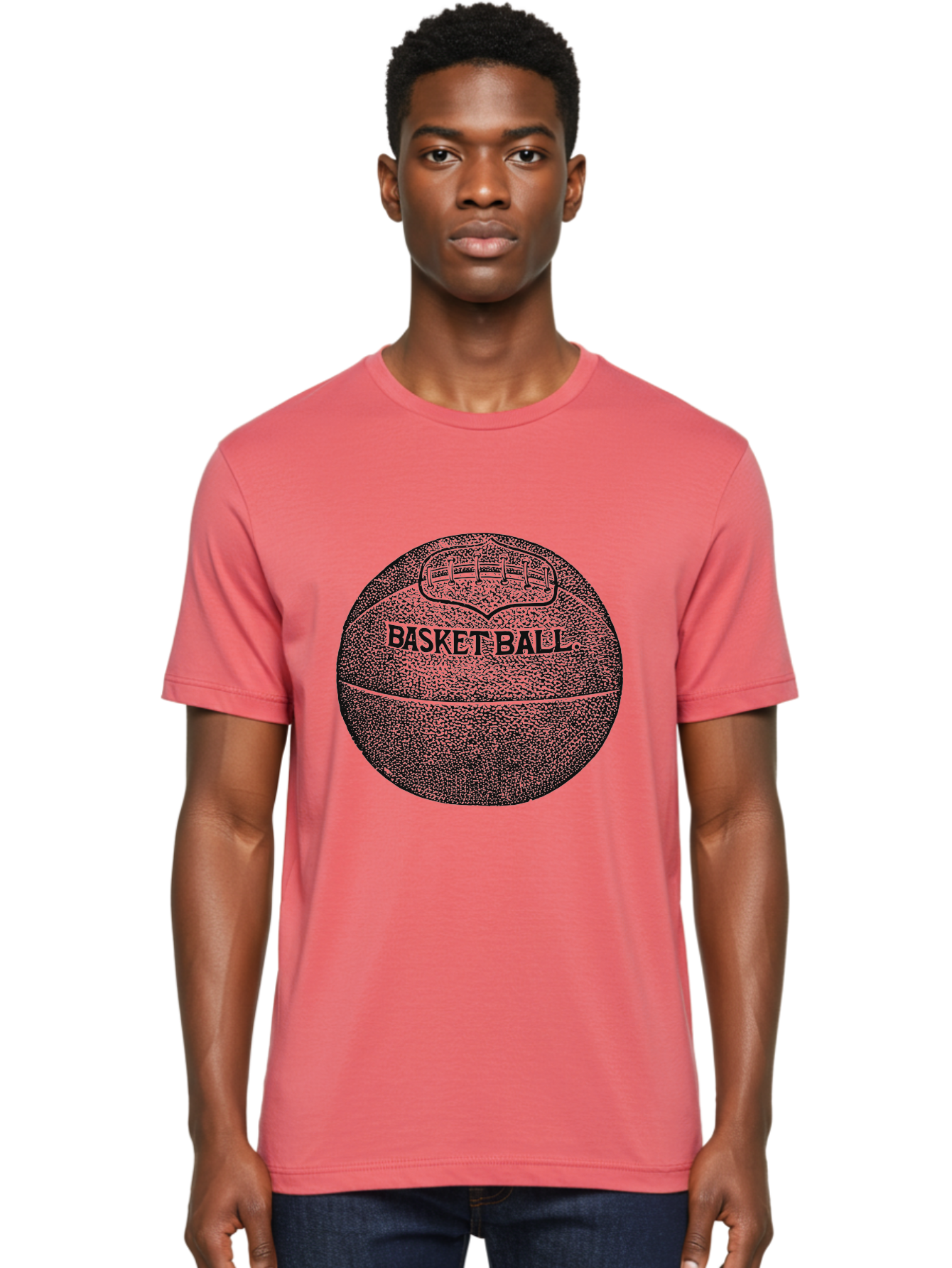 Basket Era Men'S Graphic Tee, 100% Cotton, Comfortable Casual Summer Wear, Machine Washable, Basketball Illustration, Sports Equipment, Black And Green, Textured Ball, Sports Graphic, Court Vision, Basketball Culture, Sports Art Aae128 28