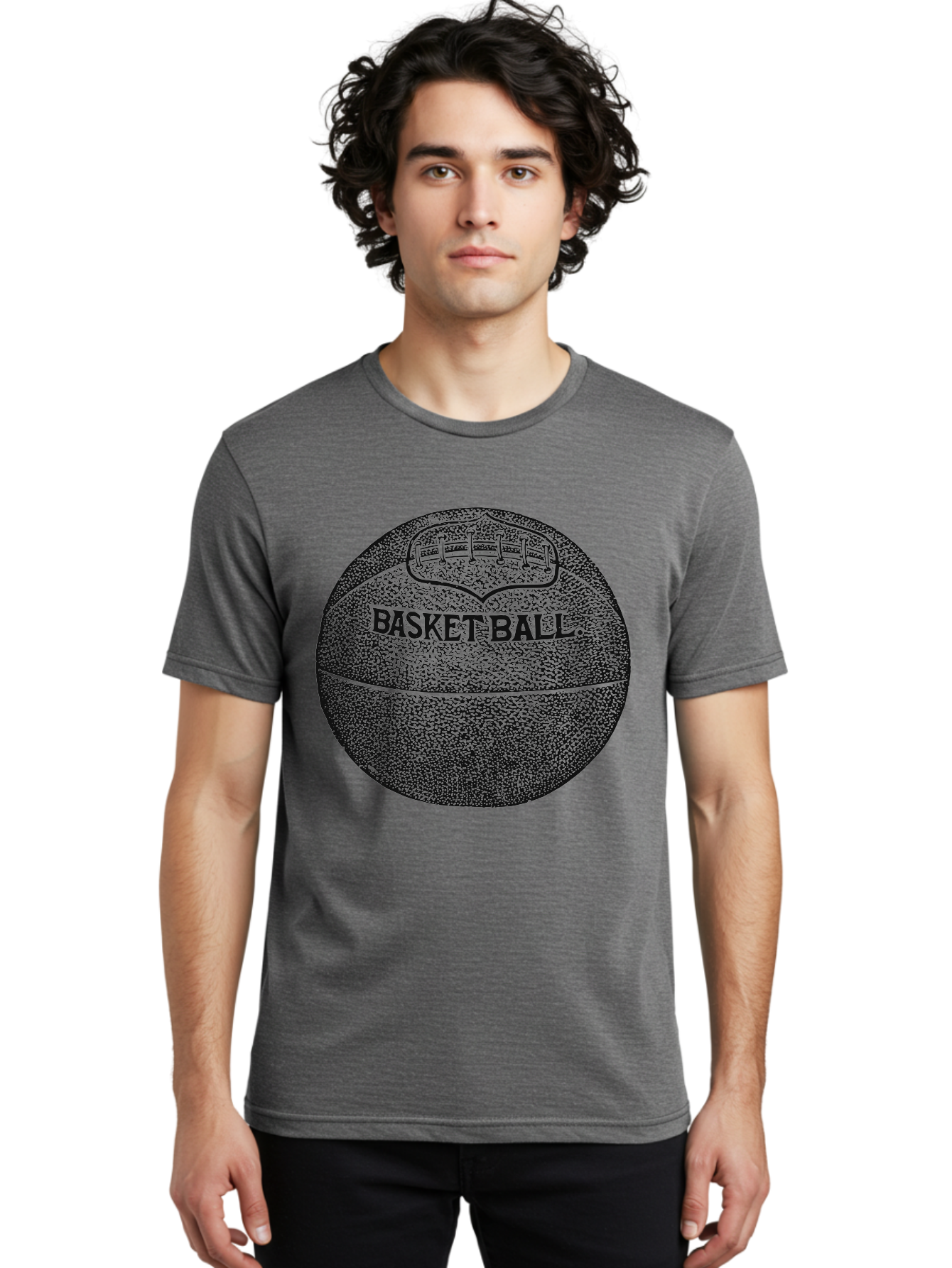 Basket Era Men'S Graphic Tee, 100% Cotton, Comfortable Casual Summer Wear, Machine Washable, Basketball Illustration, Sports Equipment, Black And Green, Textured Ball, Sports Graphic, Court Vision, Basketball Culture, Sports Art Aae128 26
