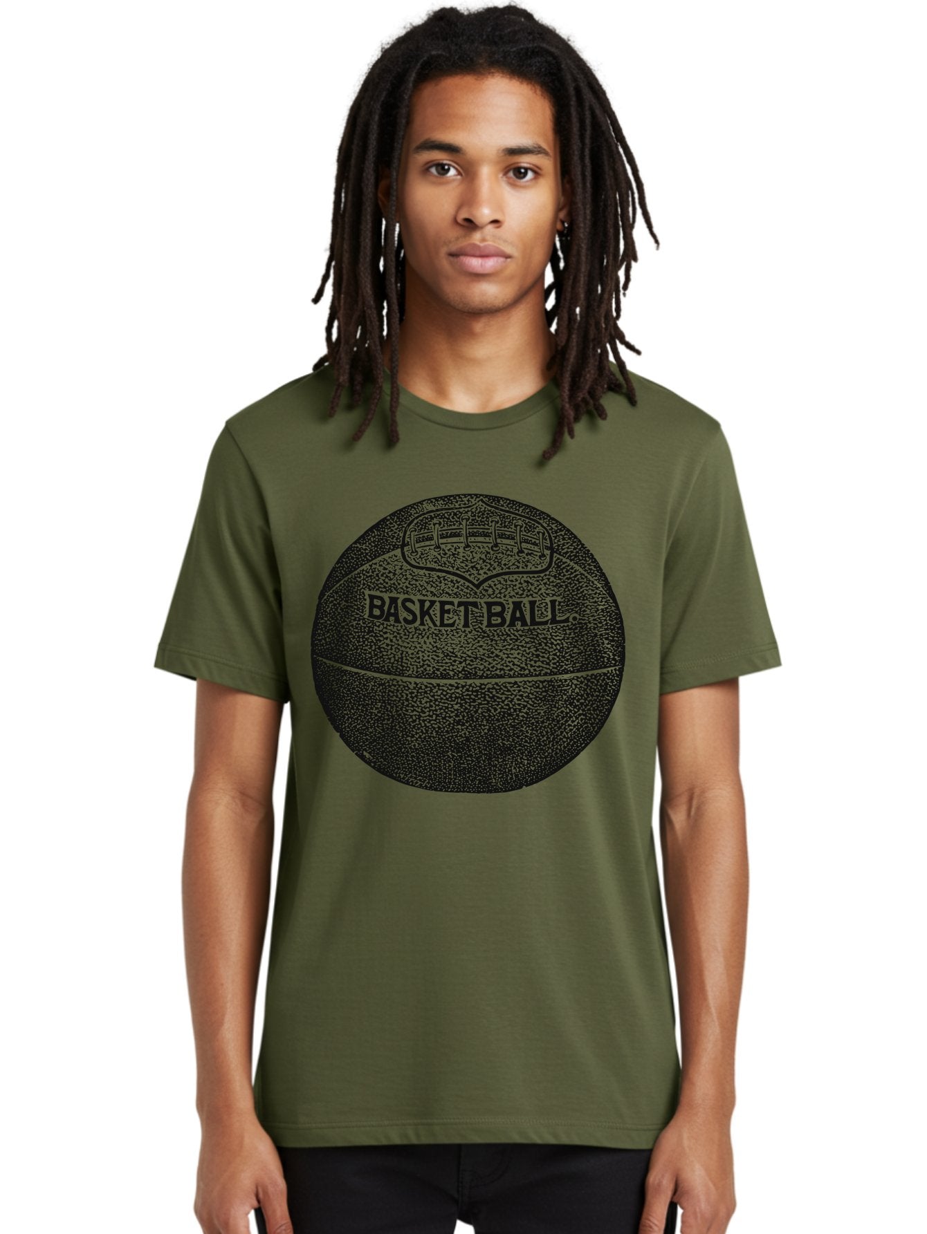 Basket Era Men'S Graphic Tee, 100% Cotton, Comfortable Casual Summer Wear, Machine Washable, Basketball Illustration, Sports Equipment, Black And Green, Textured Ball, Sports Graphic, Court Vision, Basketball Culture, Sports Art Aae128 29