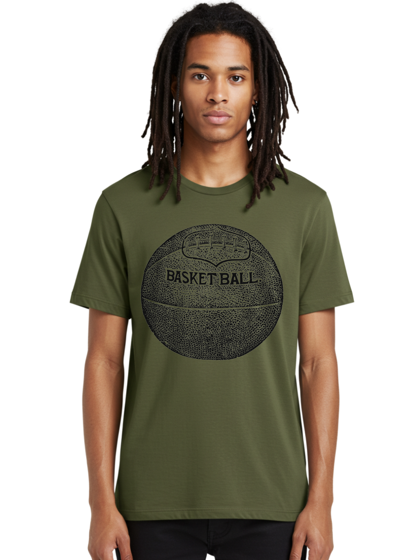 Basket Era Men'S Graphic Tee, 100% Cotton, Comfortable Casual Summer Wear, Machine Washable, Basketball Illustration, Sports Equipment, Black And Green, Textured Ball, Sports Graphic, Court Vision, Basketball Culture, Sports Art Aae128 8