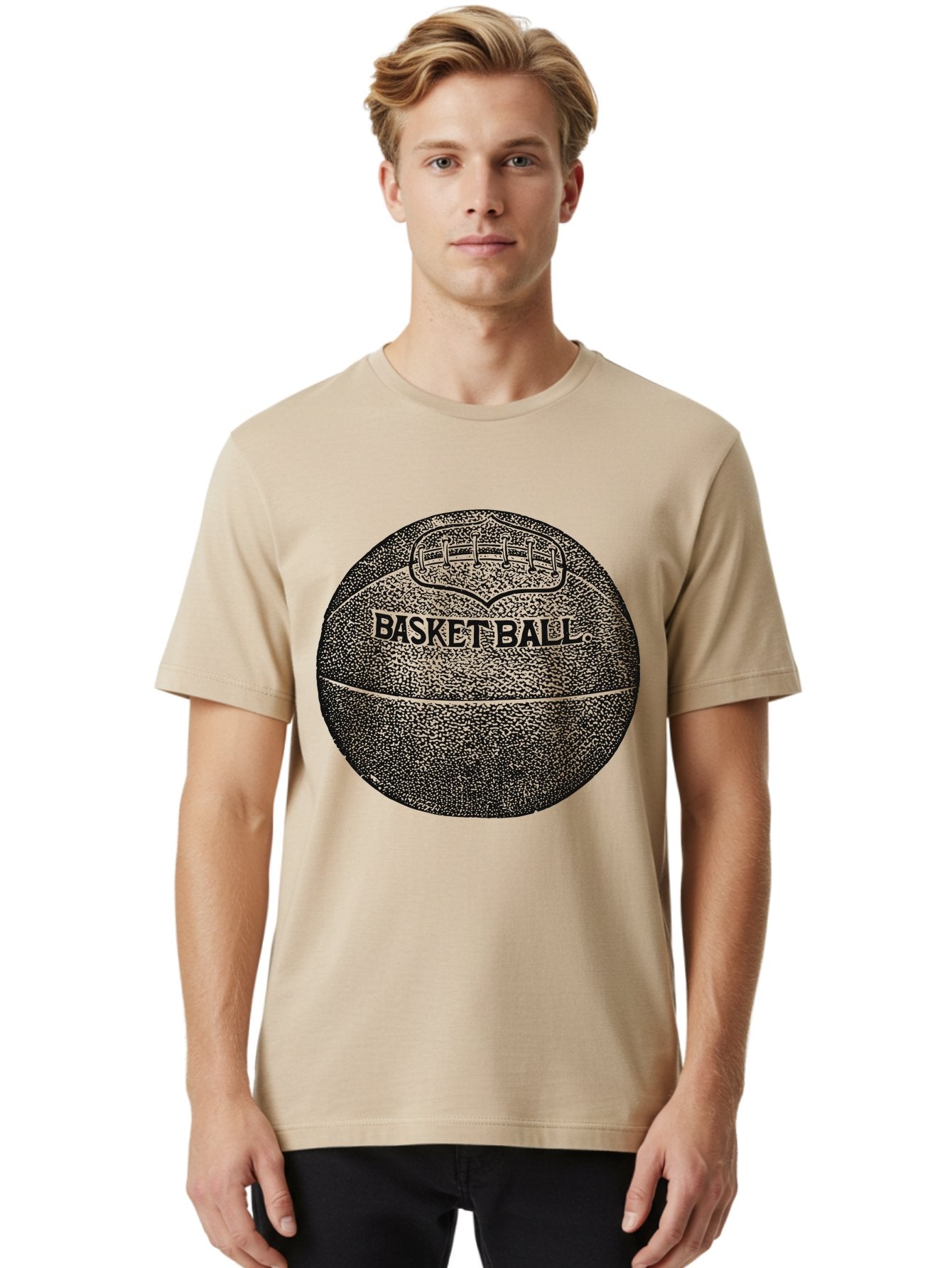 Basket Era Men'S Graphic Tee, 100% Cotton, Comfortable Casual Summer Wear, Machine Washable, Basketball Illustration, Sports Equipment, Black And Green, Textured Ball, Sports Graphic, Court Vision, Basketball Culture, Sports Art Aae128 24