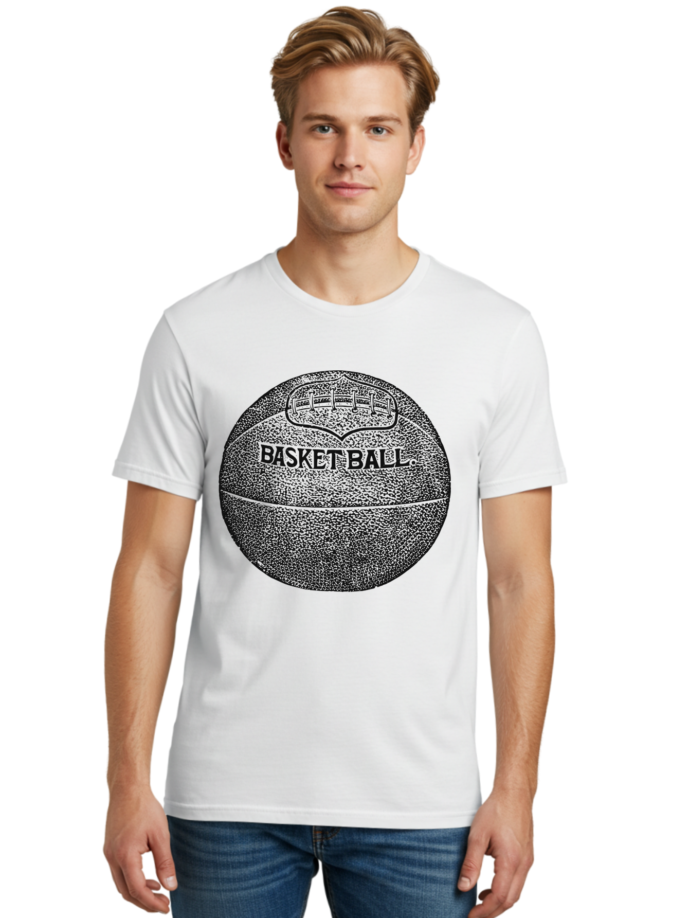 Basket Era Men'S Graphic Tee, 100% Cotton, Comfortable Casual Summer Wear, Machine Washable, Basketball Illustration, Sports Equipment, Black And Green, Textured Ball, Sports Graphic, Court Vision, Basketball Culture, Sports Art Aae128