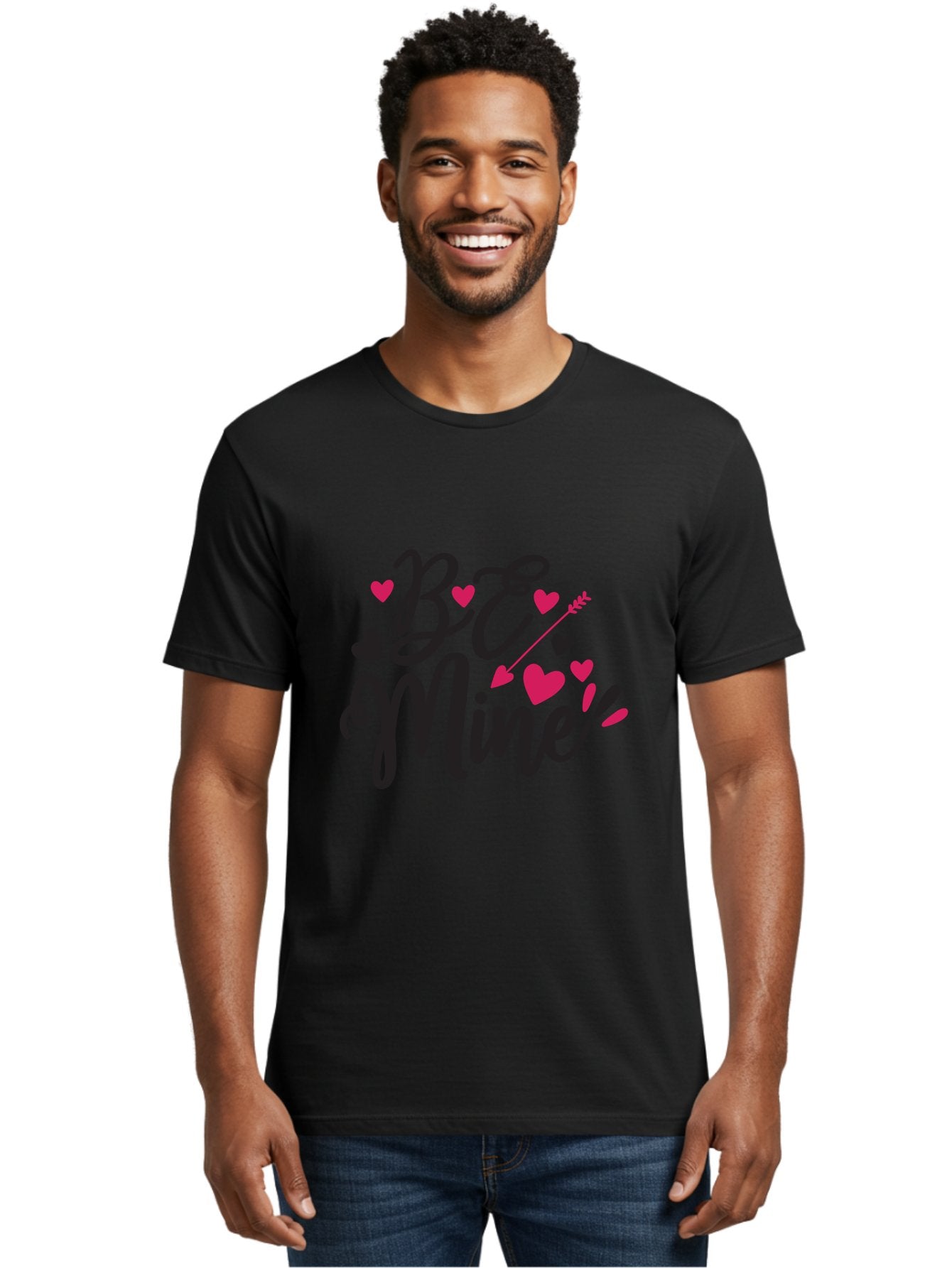 Be Mine Men'S Graphic Tee, 100% Cotton, Comfortable Casual Summer Wear, Machine Washable, Valentines Day, Love Lettering, Heart Symbols, Be Mine Phrase, Romantic Theme, Love Hearts, Arrow Through Heart, Cursive Script Aae130 29