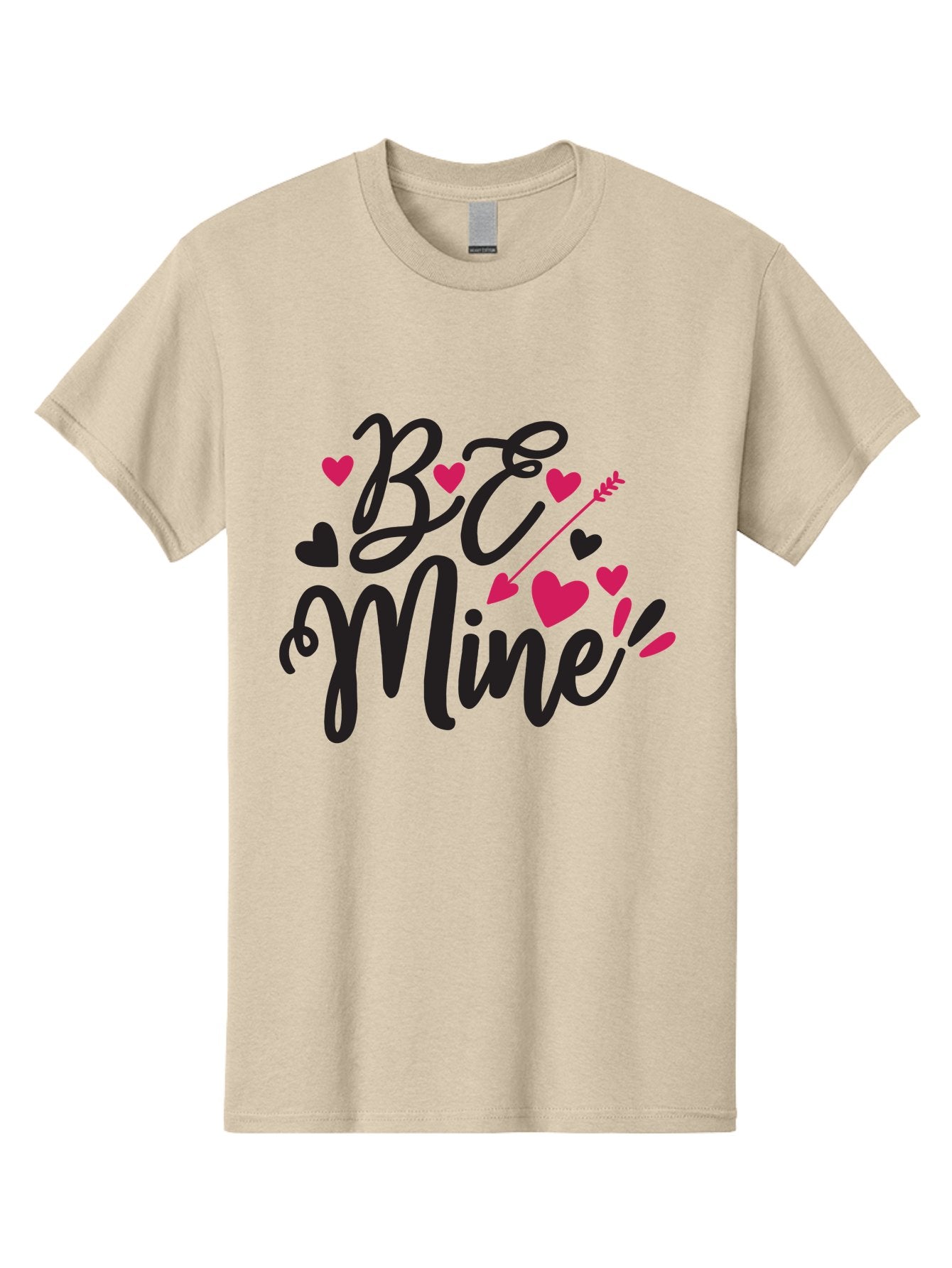 Be Mine Men'S Graphic Tee, 100% Cotton, Comfortable Casual Summer Wear, Machine Washable, Valentines Day, Love Lettering, Heart Symbols, Be Mine Phrase, Romantic Theme, Love Hearts, Arrow Through Heart, Cursive Script Aae130