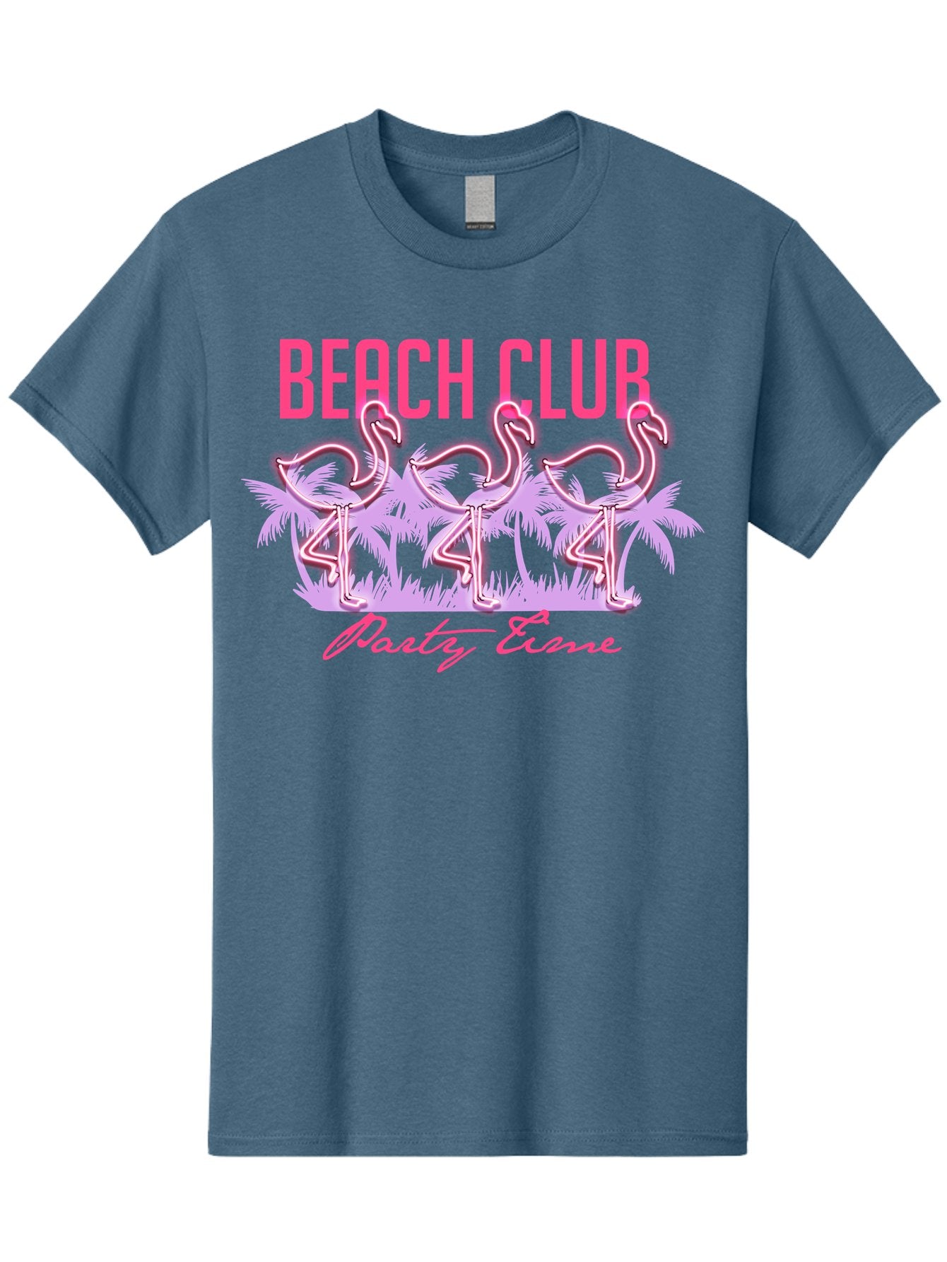 Beach Club Men'S Graphic Tee, 100% Cotton, Comfortable Casual Summer Wear, Machine Washable, Beach Club, Flamingo Design, Tropical Vibes, Neon Pink, Stylish Graphics, Luxury Lifestyle, Party Trends Aae132