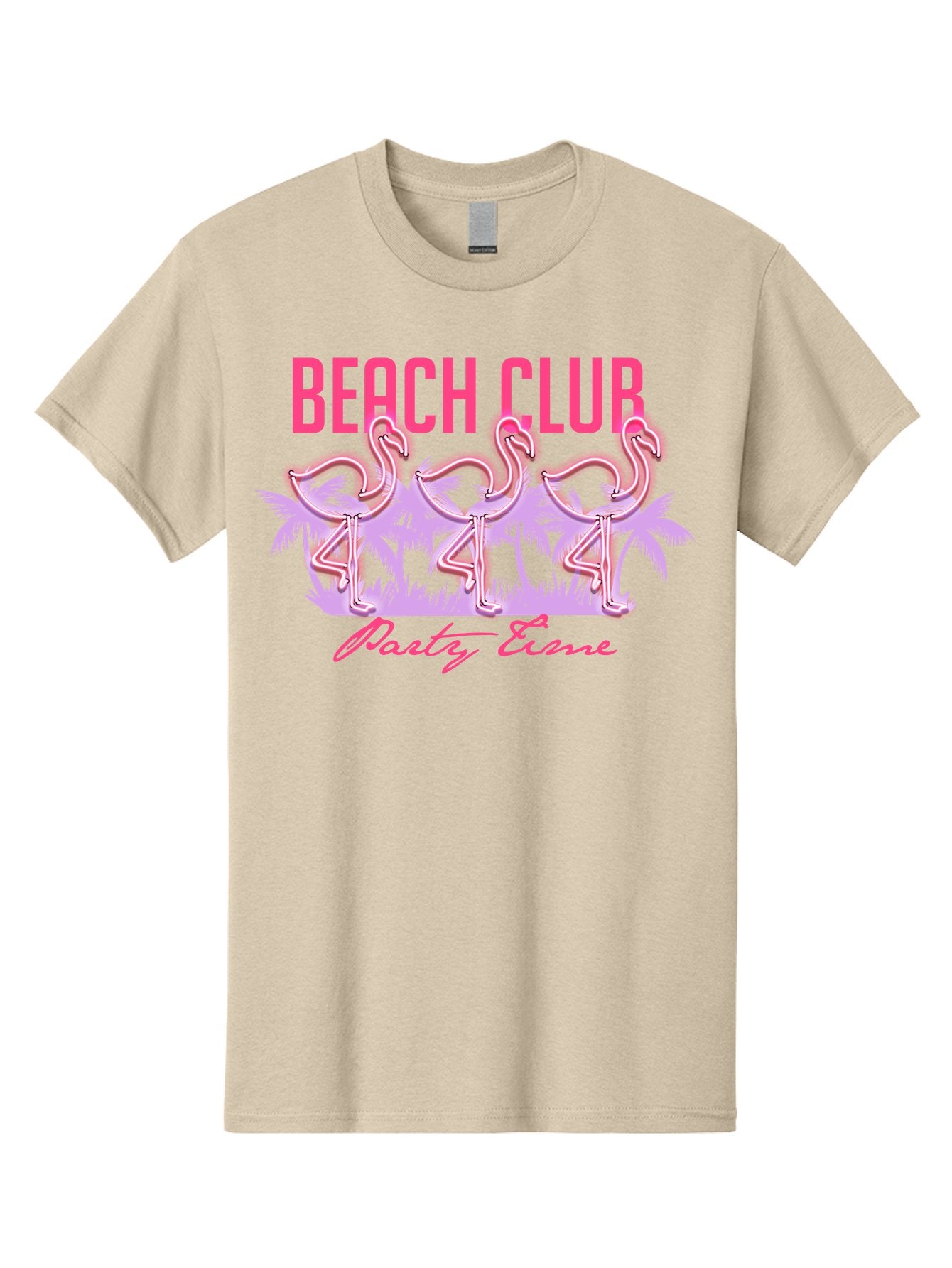 Beach Club Men'S Graphic Tee, 100% Cotton, Comfortable Casual Summer Wear, Machine Washable, Beach Club, Flamingo Design, Tropical Vibes, Neon Pink, Stylish Graphics, Luxury Lifestyle, Party Trends Aae132 4
