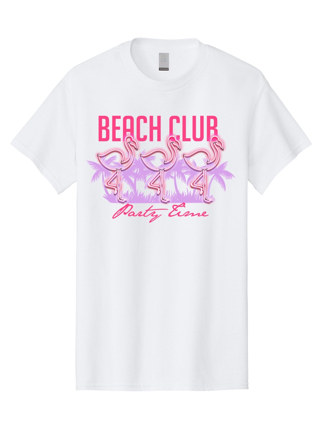 Beach Club Men'S Graphic Tee, 100% Cotton, Comfortable Casual Summer Wear, Machine Washable, Beach Club, Flamingo Design, Tropical Vibes, Neon Pink, Stylish Graphics, Luxury Lifestyle, Party Trends Aae132